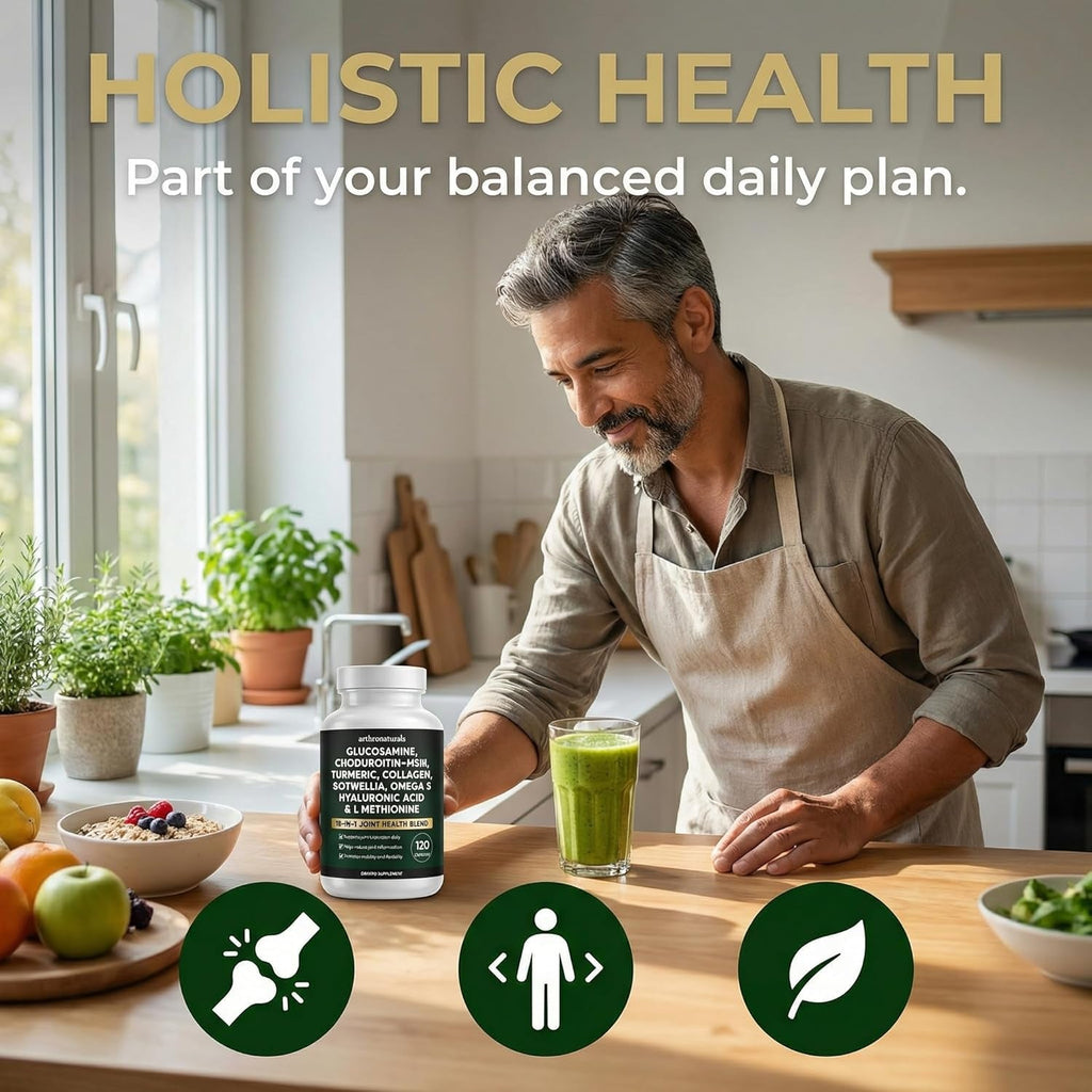 Arthronaturals 18 in 1, Joint Supplement with Glucosamine, Chondroitin, MSM, Hyaluronic Acid, Omega-3 and More, for Provides Joint Support, Improves Mobility & Long Term Health, Vegan - 60 CPS (1)