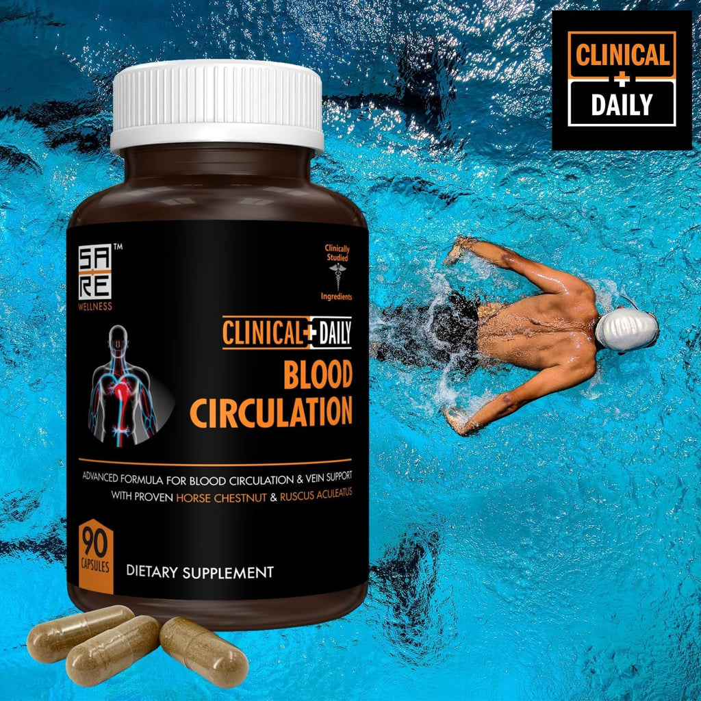 Clinical Daily Blood Circulation Supplement. Butchers Broom, Horse Chestnut, Cayenne, L-Arginine, Diosmin. Herbal Varicose Vein Treatment. Poor Circulation and Vein Support. 90 Capsules