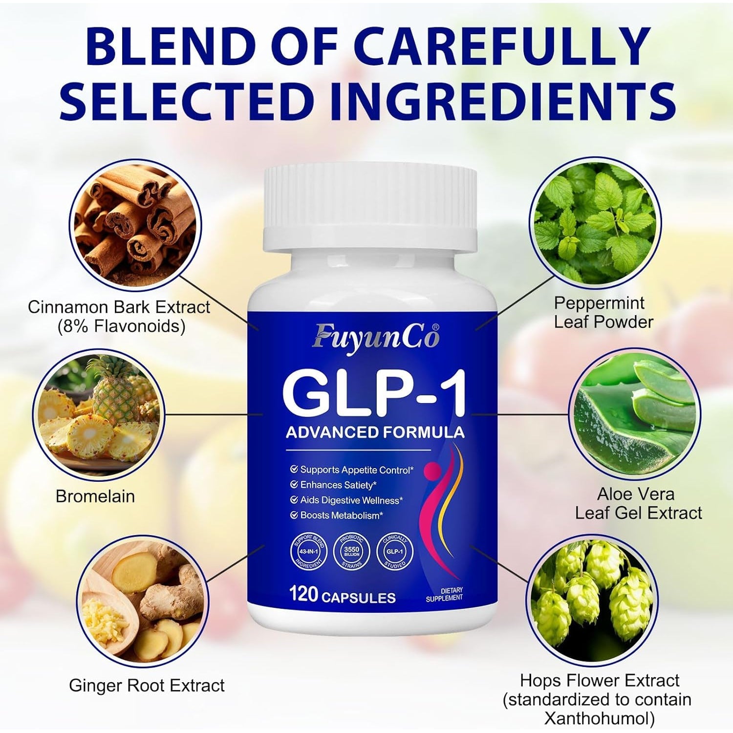 GLP 1 Supplement, 120 Capsules GLP-1 Probiotic for Appetite Regulate & Gut Health, Reduce Hunger & Cravings for Digestive, Promote GLP-1 Production & Support Weight Management, Vegan for Women & Men