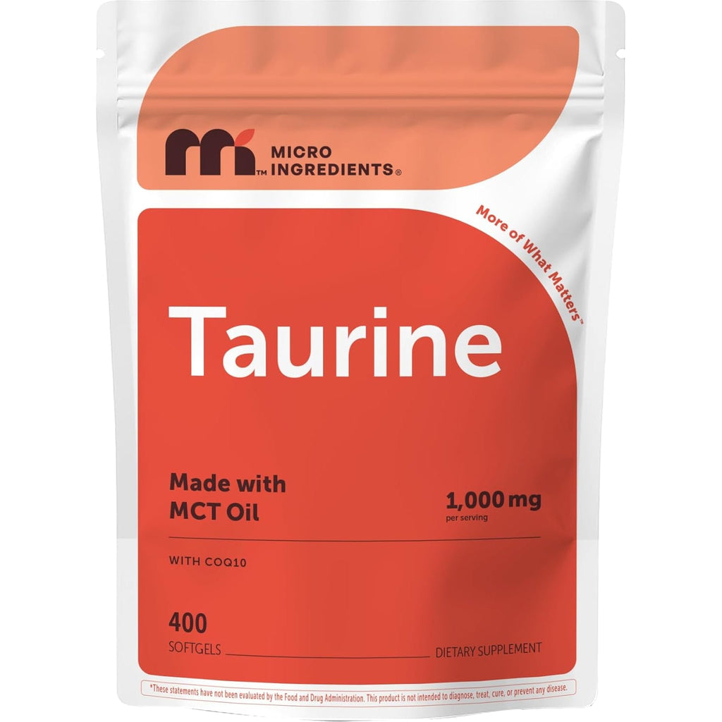 Micro Ingredients Taurine 1,000 Mg per Serving with Coq10 | Coenzyme Q10 Supplement with MCT Oil | 4+ Month Supply with 400 Softgels | Non-Gmo