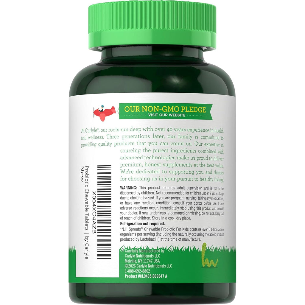 Carlyle Probiotics for Kids Chewable | 180 Count | 6 Billion Cfus | Raspberry Flavor | Non-Gmo & Gluten Free Supplement | by Lil' Sprouts