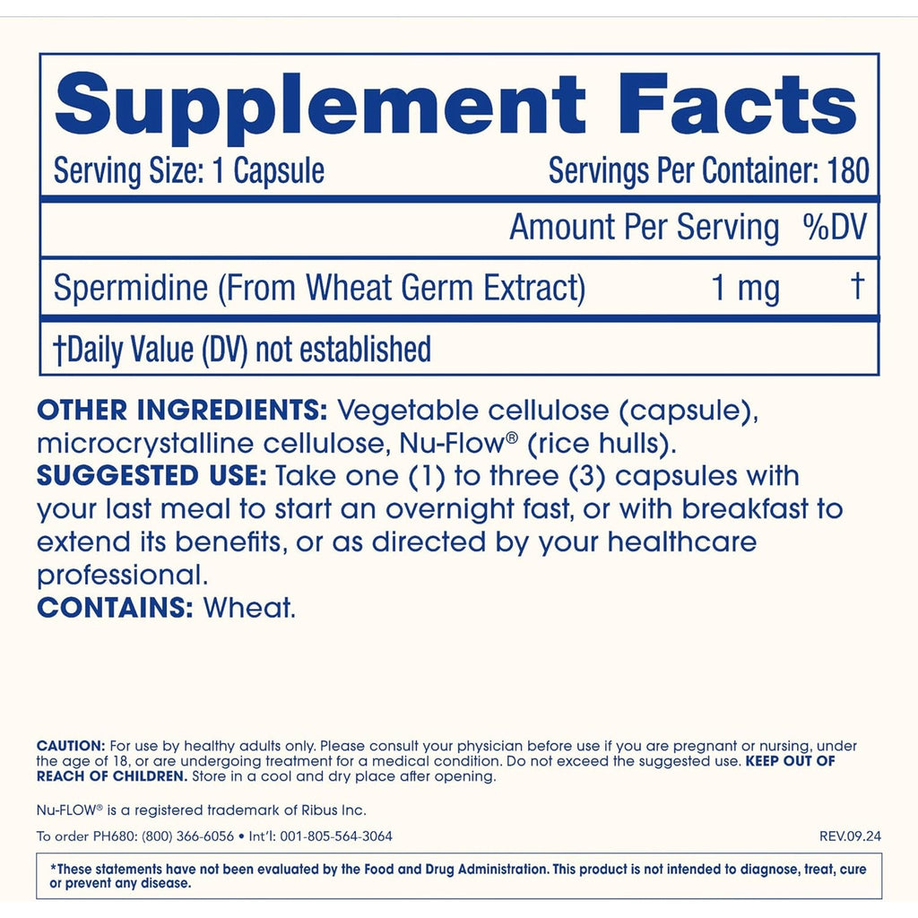 Prohealth Pure Spermidine 1 Mg | 180 Capsules | Plant-Based Wheat Germ Extract for Cellular Renewal & Autophagy Support | Non-Gmo, Triple Lab-Tested, Gmp-Certified