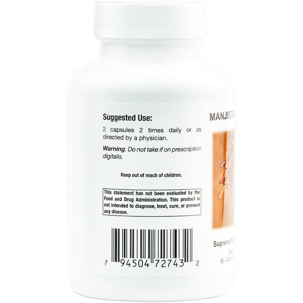 Supreme Nutrition Manjistha Supreme, 90 Pure Indian Madder Root Vegetarian Capsules