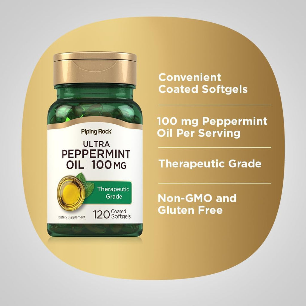 Piping Rock Peppermint Oil Softgel Capsules | 100Mg | 120 Pills | Therapeutic Grade Extract | Non-Gmo, Gluten Free Supplement