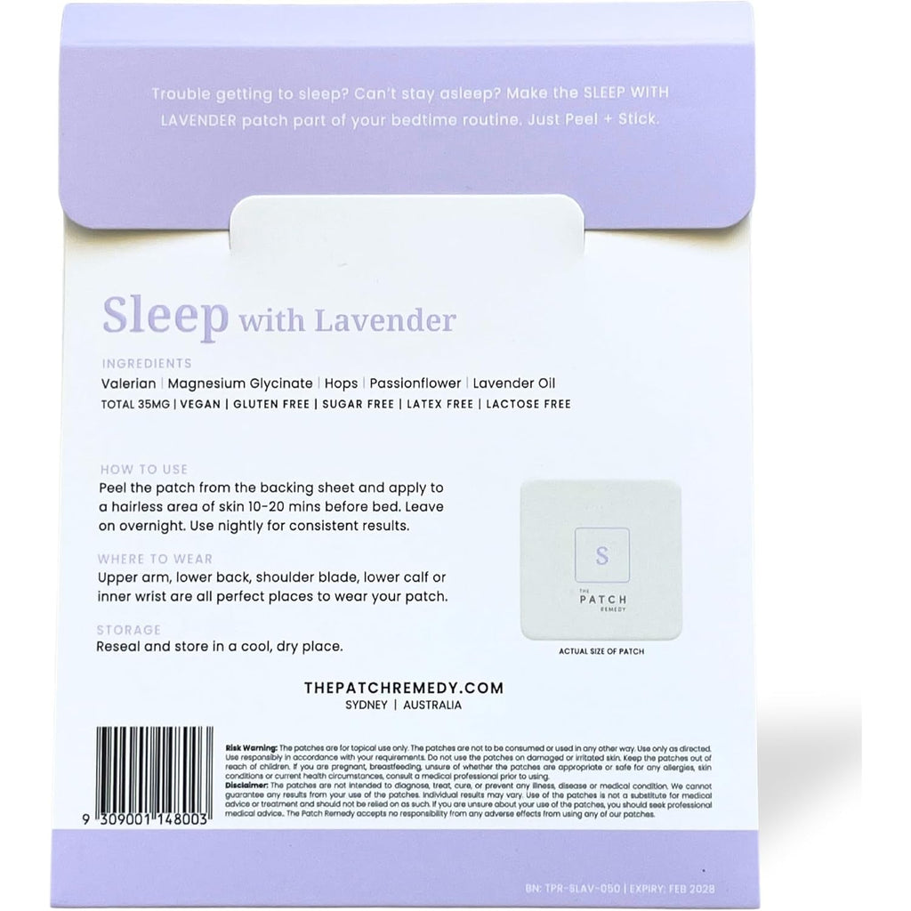 The Patch Remedy Sleep with Lavender Patch | Valerian, Passionflower, Hops, Magnesium Glycinate, Lavender | 30 Patches