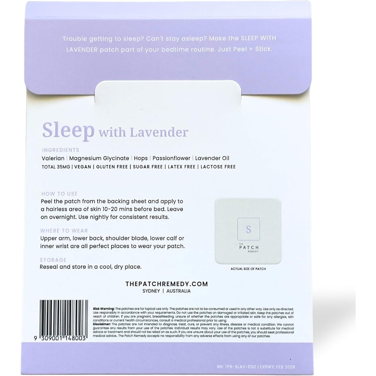 The Patch Remedy Sleep with Lavender Patch | Valerian, Passionflower, Hops, Magnesium Glycinate, Lavender | 30 Patches