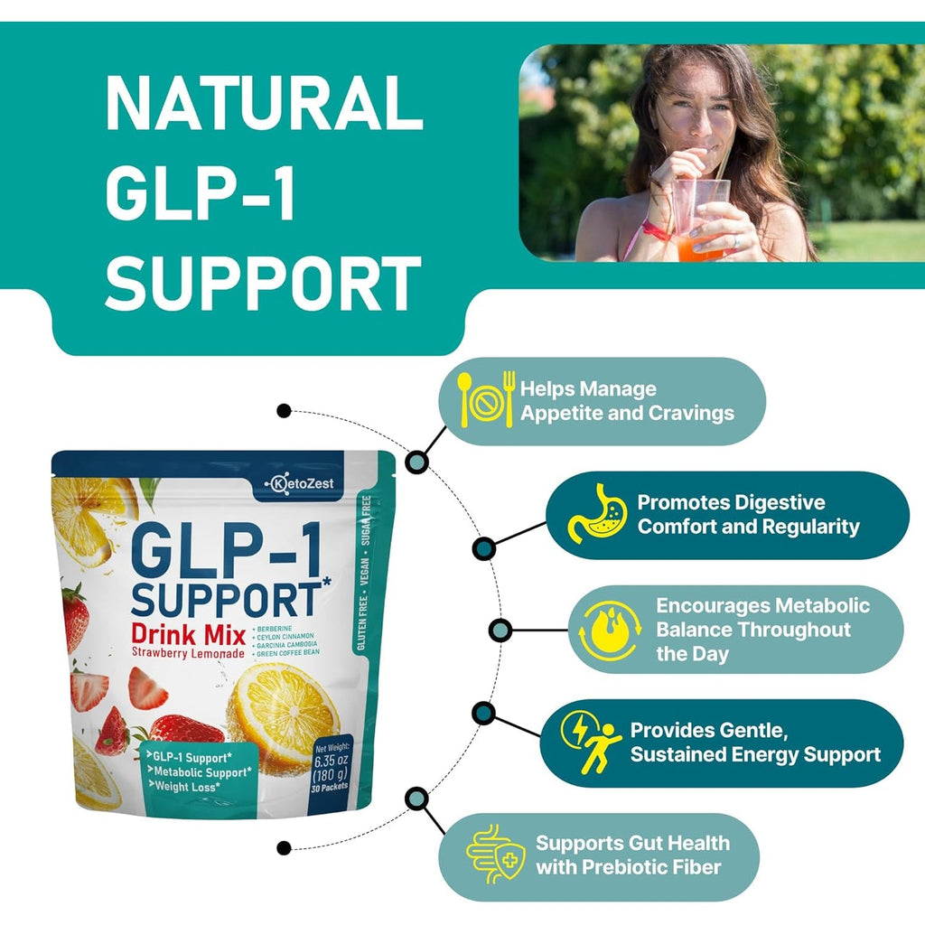 GLP-1 Support Drink Mix Powder for Women Men - Weight Loss Support Prebiotic Fiber Supplement - Daily Natural Drink Mix for Metabolism Reduce Bloating Fat Burn Gut Health Support