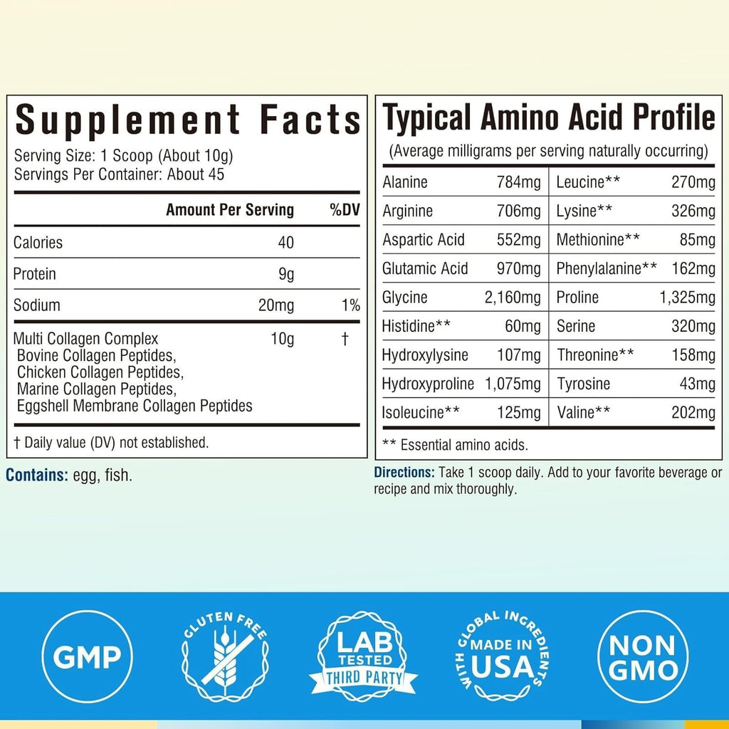 Terranics Multi Collagen Peptides Powder, Type I II III V X Hydrolyzed Collagen for Women+Men, Collagen Supplements, Fast Dissolve, Unflavored Colageno, No Sugar, Keto, 16Oz