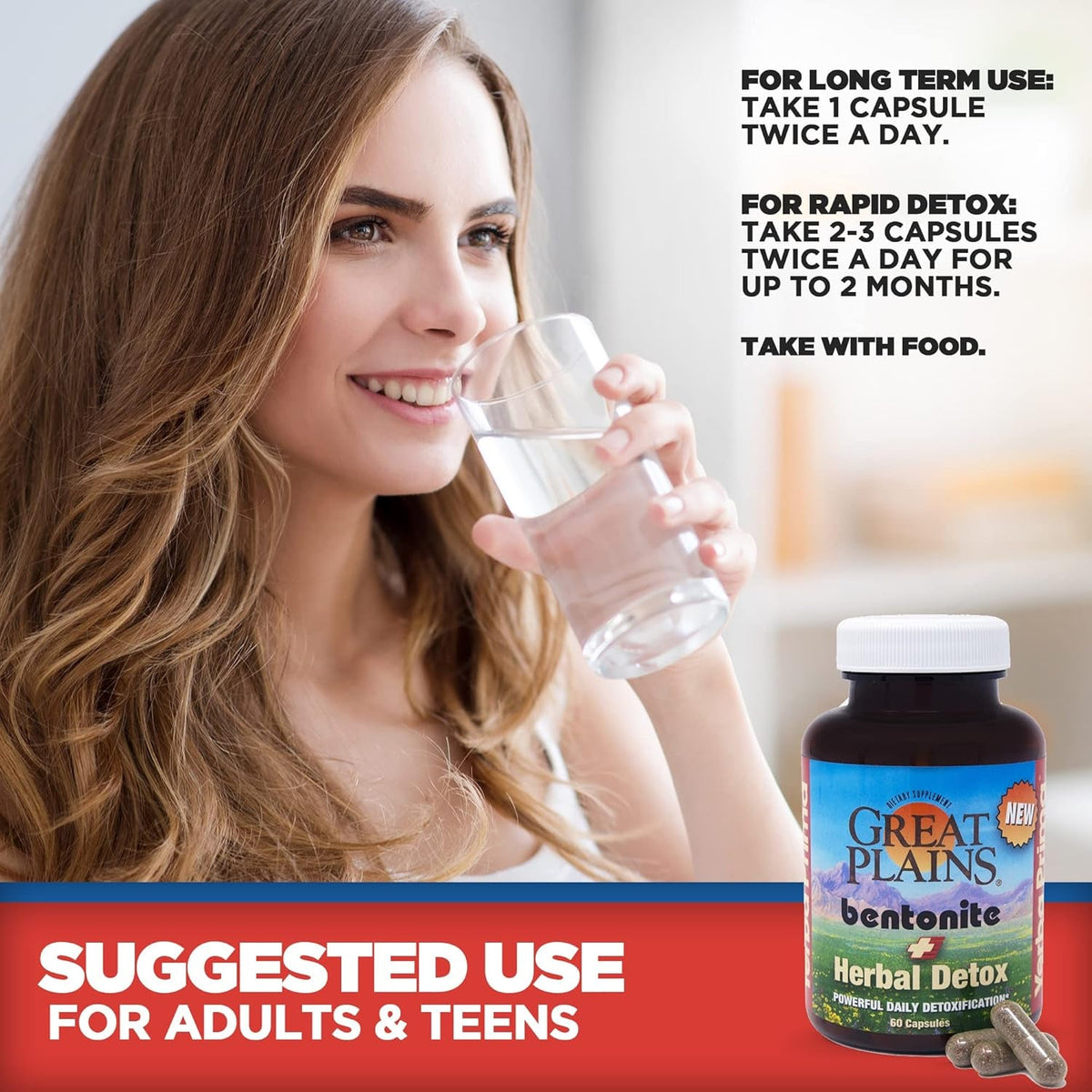 Yerba Prima Bentonite Clay plus Herbal Detox - 60 Veggie Capsules - Natural Cleansing Supplement