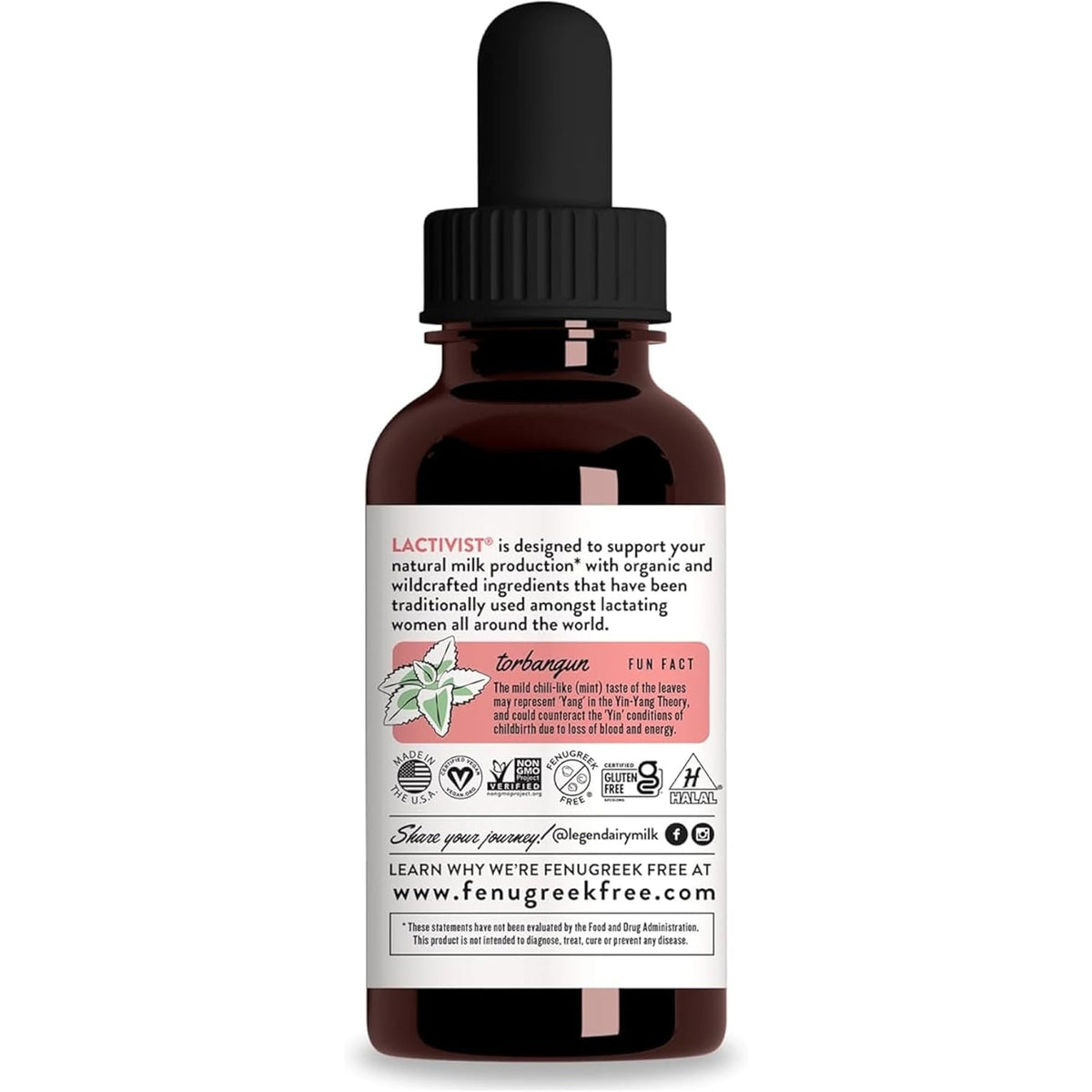 Legendairy Milk Lactivist Drops, Breastfeeding Supplement to Increase Breast Milk Supply, Organic Torbangun for Lactation, Made in USA, Alcohol Free, 2 Fl Oz