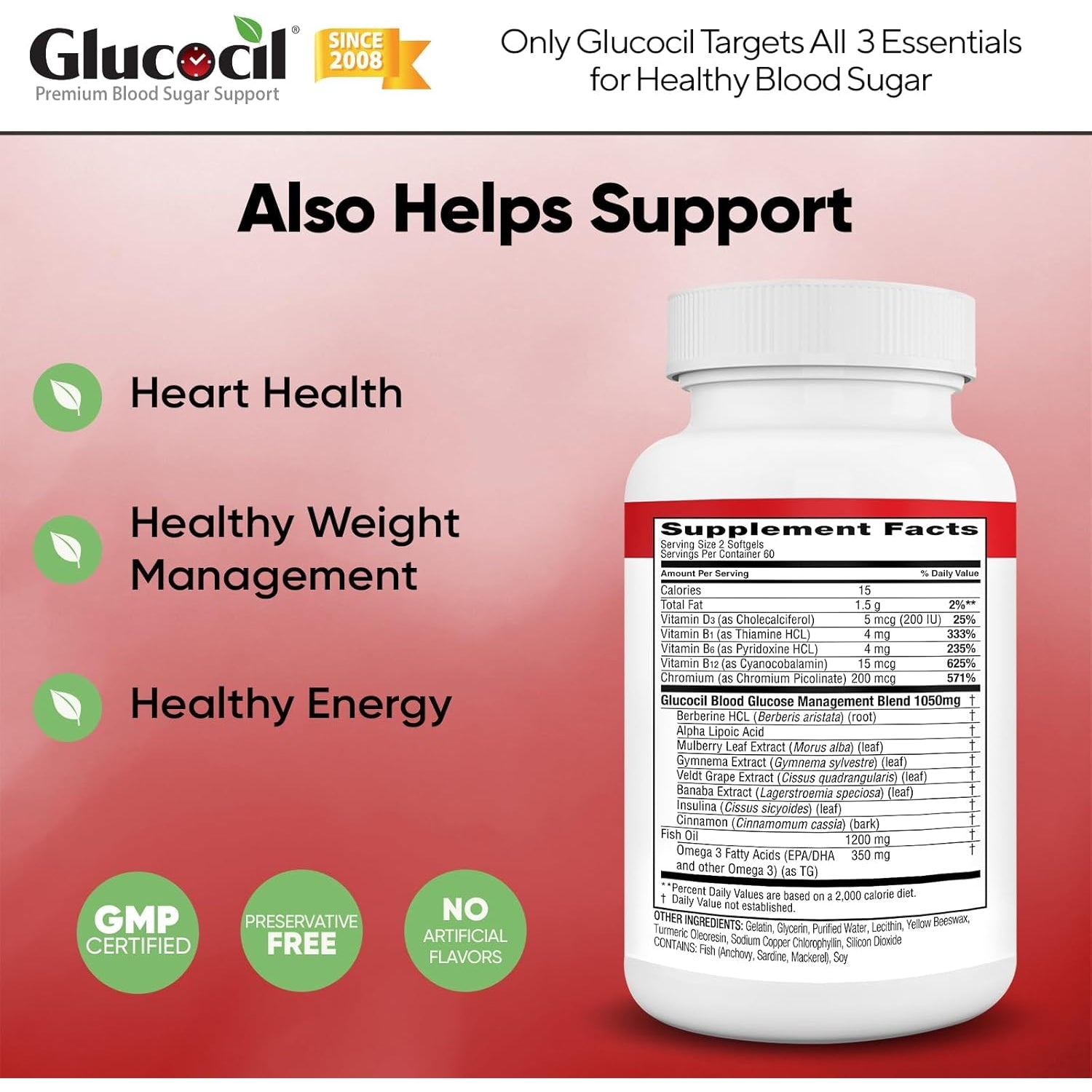 Glucocil – Softgels - Premium Blood Sugar Support - over 2 Million Bottles Sold - Supports the 3 Essentials for Healthy Blood Sugar - since 2008, with Berberine, Proprietary Mulberry Leaf, and More