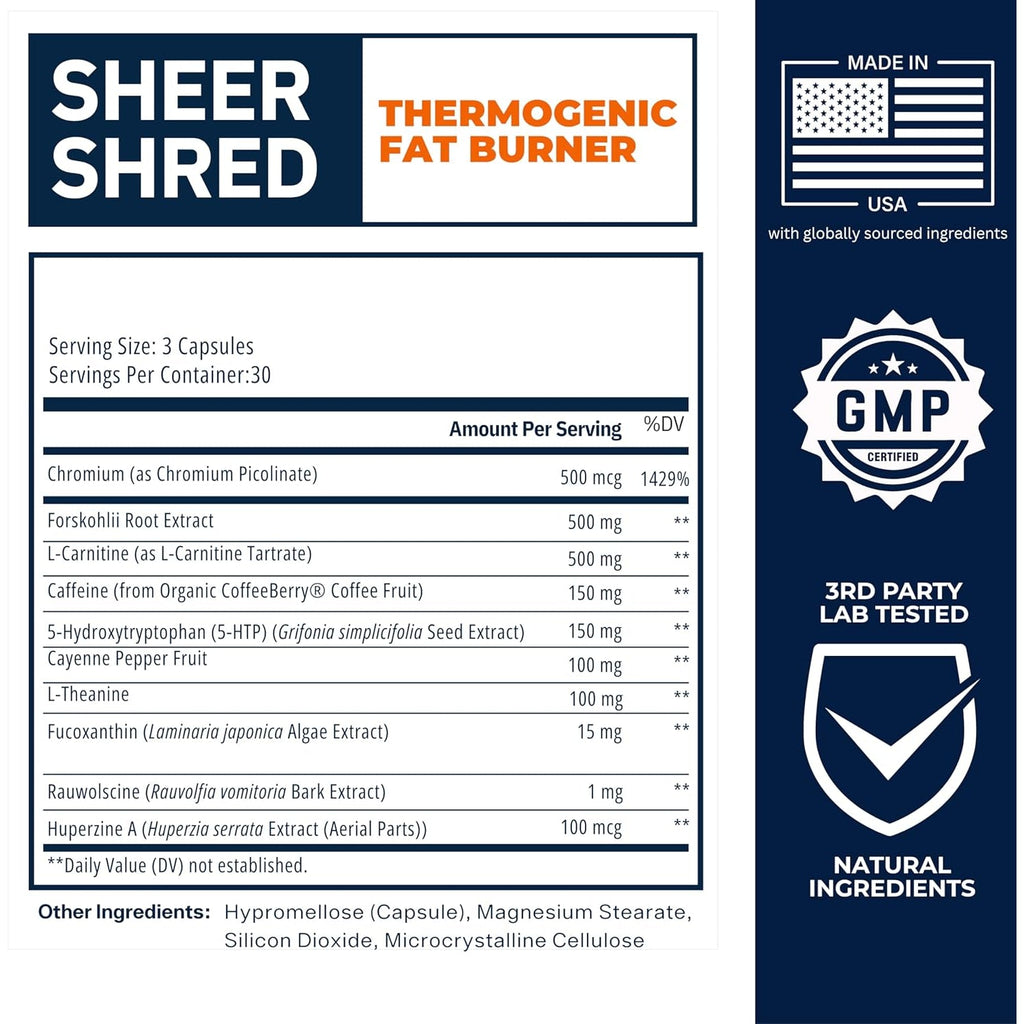 Sheer Strength Labs Burner for Men - Clinically Backed Dose, Strongest Formula - Made in USA - Premium Blend of Rauwolscine, L-Carnitine, Capsaicin. 30 Servings