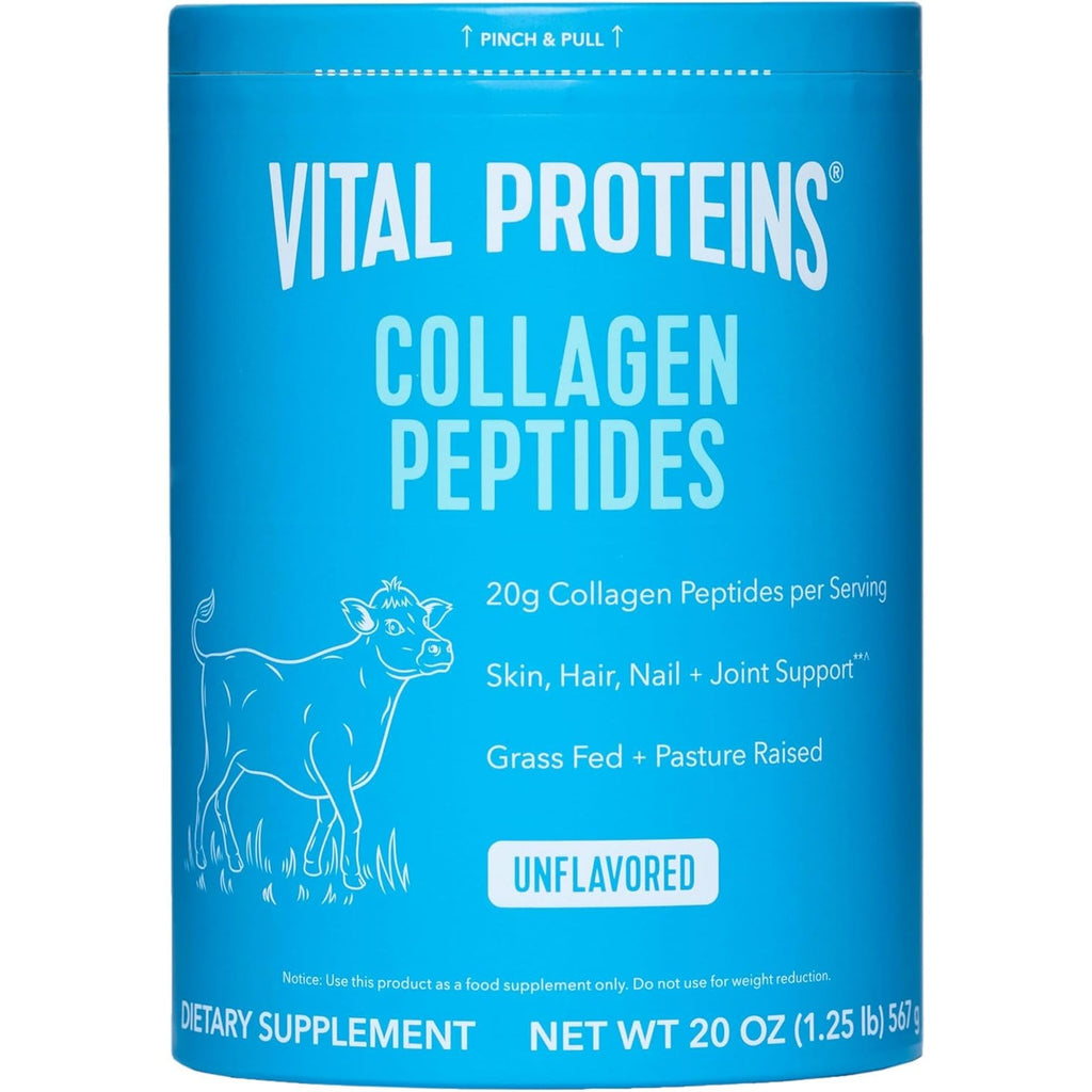 Vital Proteins Grass Fed Collagen Peptides Powder, Supports Hair, Skin, Nails, Bones, and Joints Health, Hydrolyzed Peptides - Zero Sugar, Unflavored, 20Oz