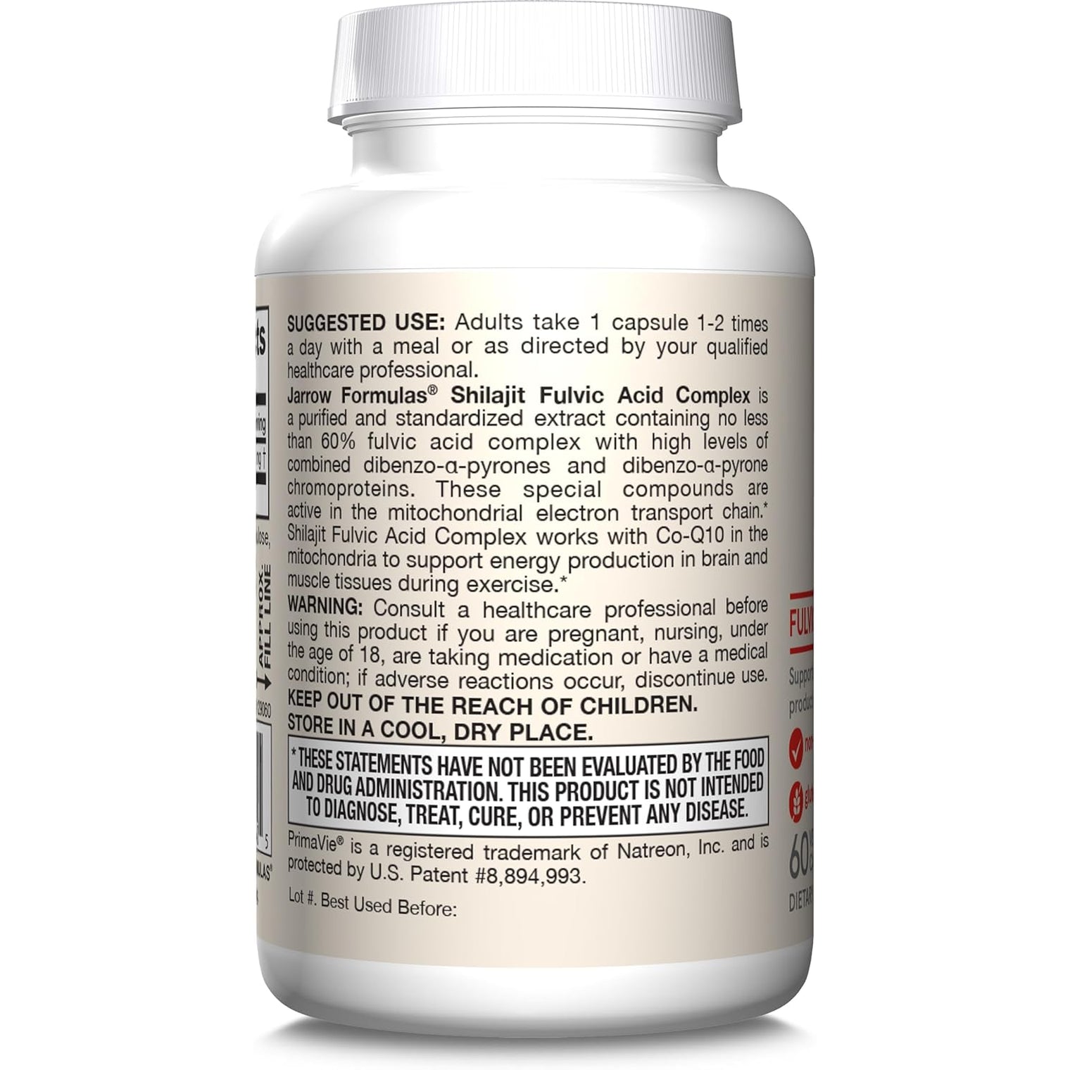 Jarrow Formulas® Shilajit 250 Mg, Dietary Supplement, Shilajit Acid Complex for Cellular Energy Production, 60 Veggie Capsules, 60 Day Supply