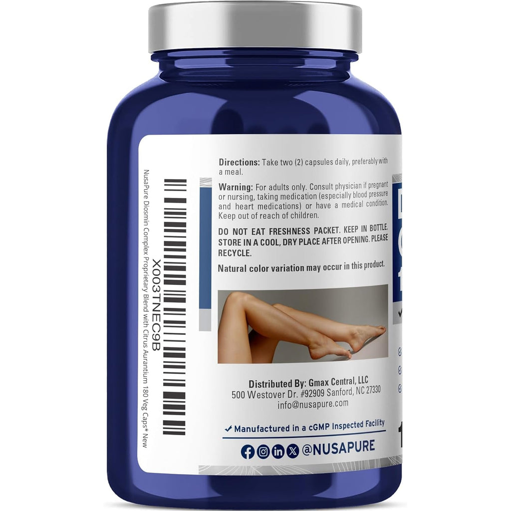 Nusapure Diosmin Complex 1,000Mg per Serving 180 Veggie Caps (Non-Gmo, Vegan) Citrus Aurantium