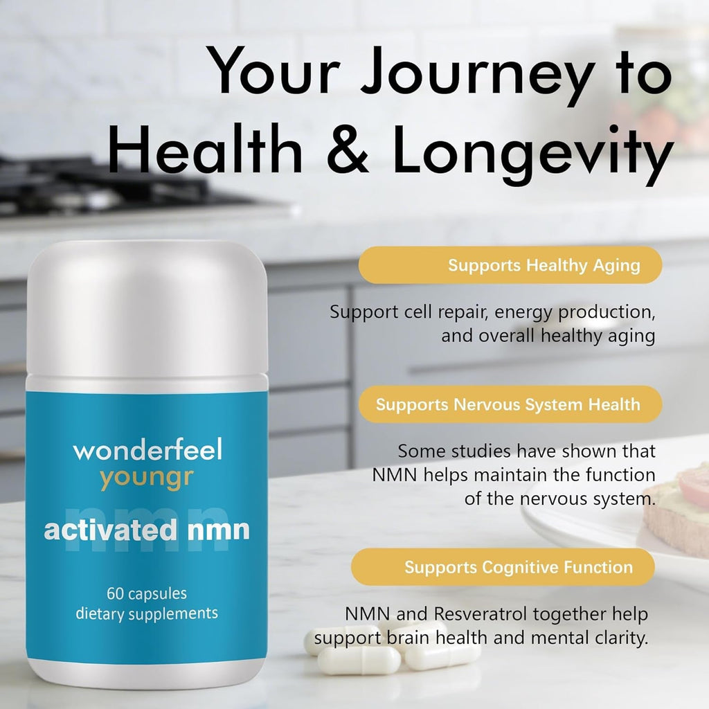 Wonderfeel Youngr NMN Supplement – with Quercettine, TMG & Resveratrol | Vegan Capsules for Daily Nutritional Use, 60 Count