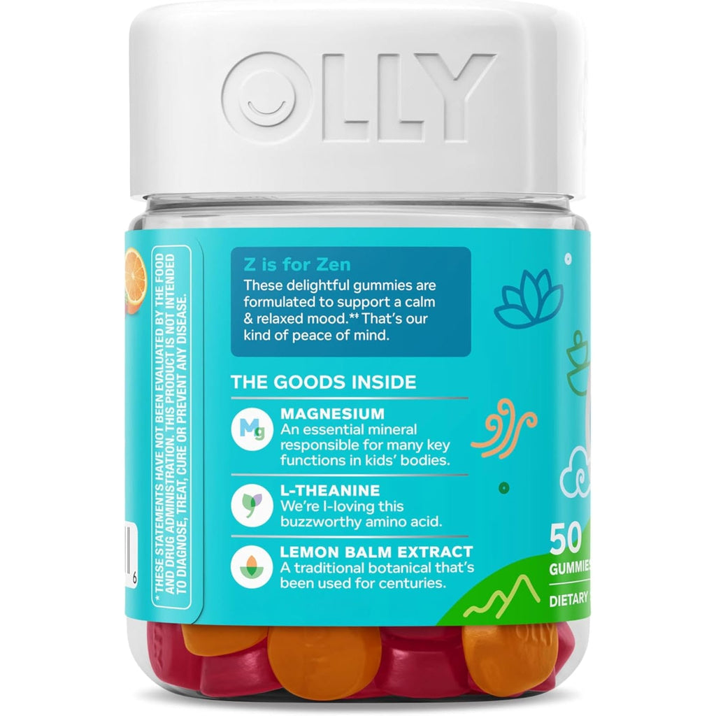 OLLY Kids Chillax Gummy, for a Calm and Relaxed Mood*, Magnesium, L-Theanine, Lemon Balm Extract, Chewable Supplement, Sherbet Flavored, 25 Day Supply - 50 Count (Packaging May Vary)