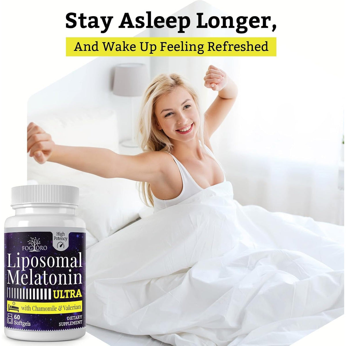 Fogoro Melatonin 60Mg-Fall Asleep Faster, Stay Asleep Longer,High Dose, 60 Count(Pack of 2)