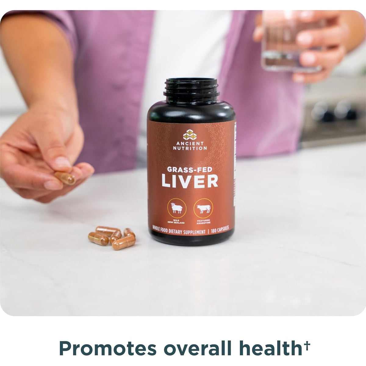 Ancient Nutrition Organ Supplements, Grass-Fed and Wild Organ Complex Capsules, Beef & Lamb Liver, Supports Healthy Blood, Gut, and Liver, 180 Ct