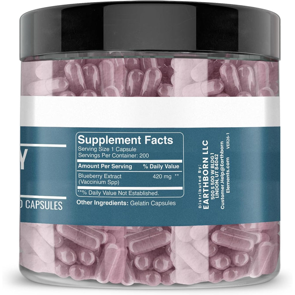 Earthborn Elements Blueberry 10:1 Extract Capsules, Pure & Undiluted, No Additives