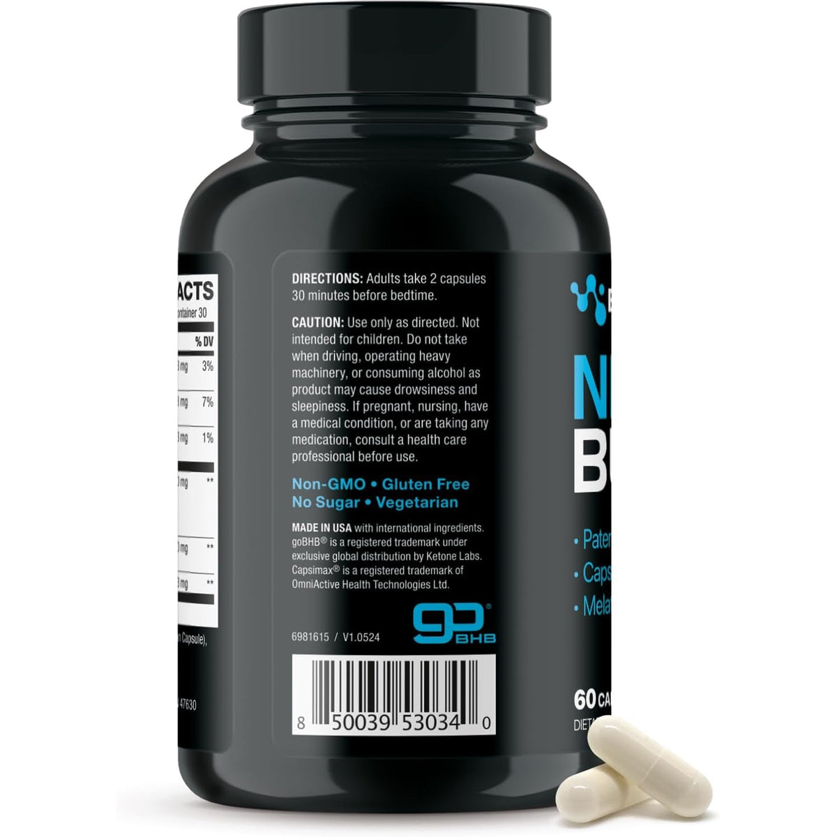 Night Burn Keto BHB Exogenous Ketones Supplement - Real Ketones Keto Diet Pills with Patented Gobhb Capsimax and Melatonin for Body Sculpting (60 Count (Pack of 1), Nite)