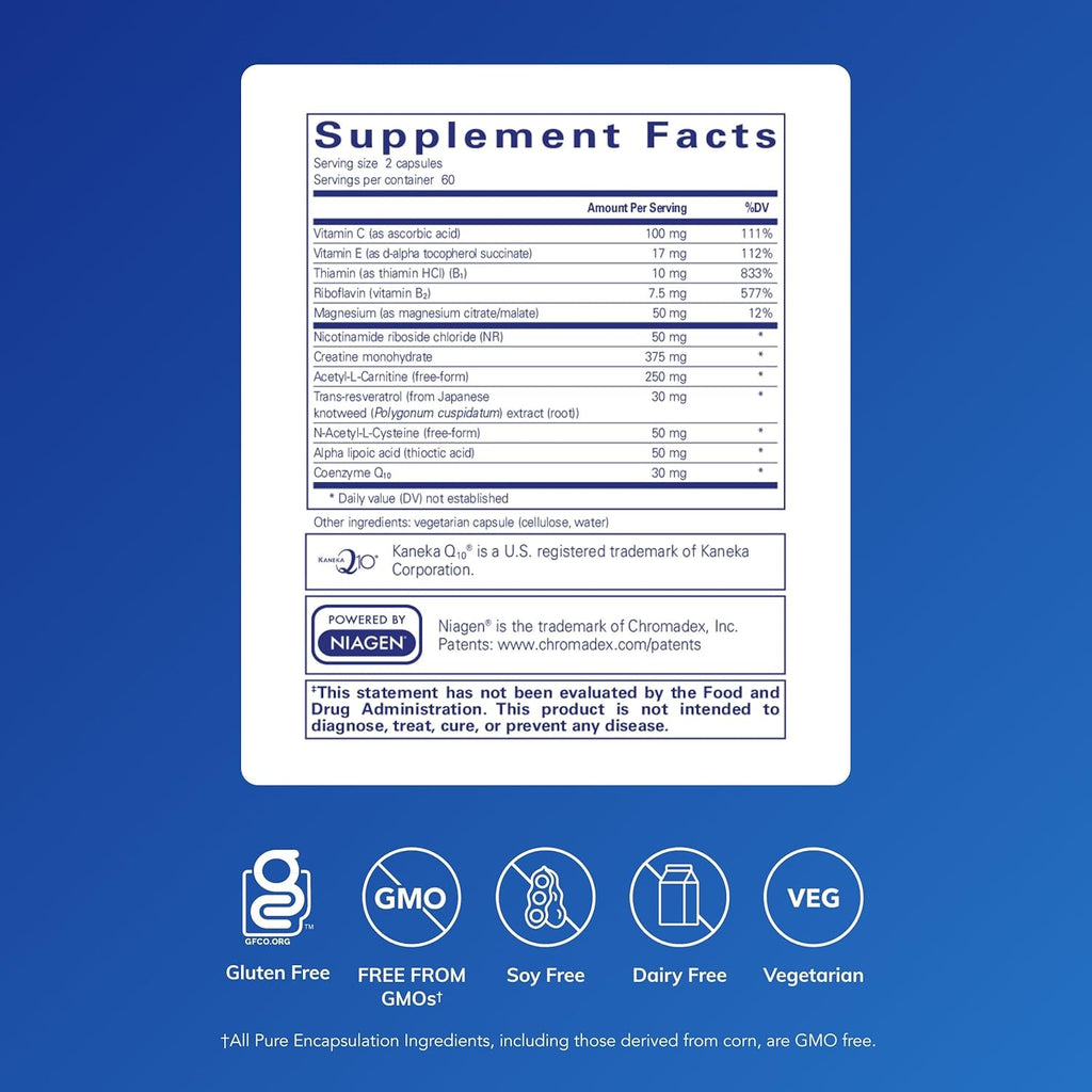 Pure Encapsulations Mitochondria-Atp - Mitochondrial Support - ATP Production Aid* - with Vitamin C, Vitamin E & Thiamin - Antioxidant Support - 120 Capsules