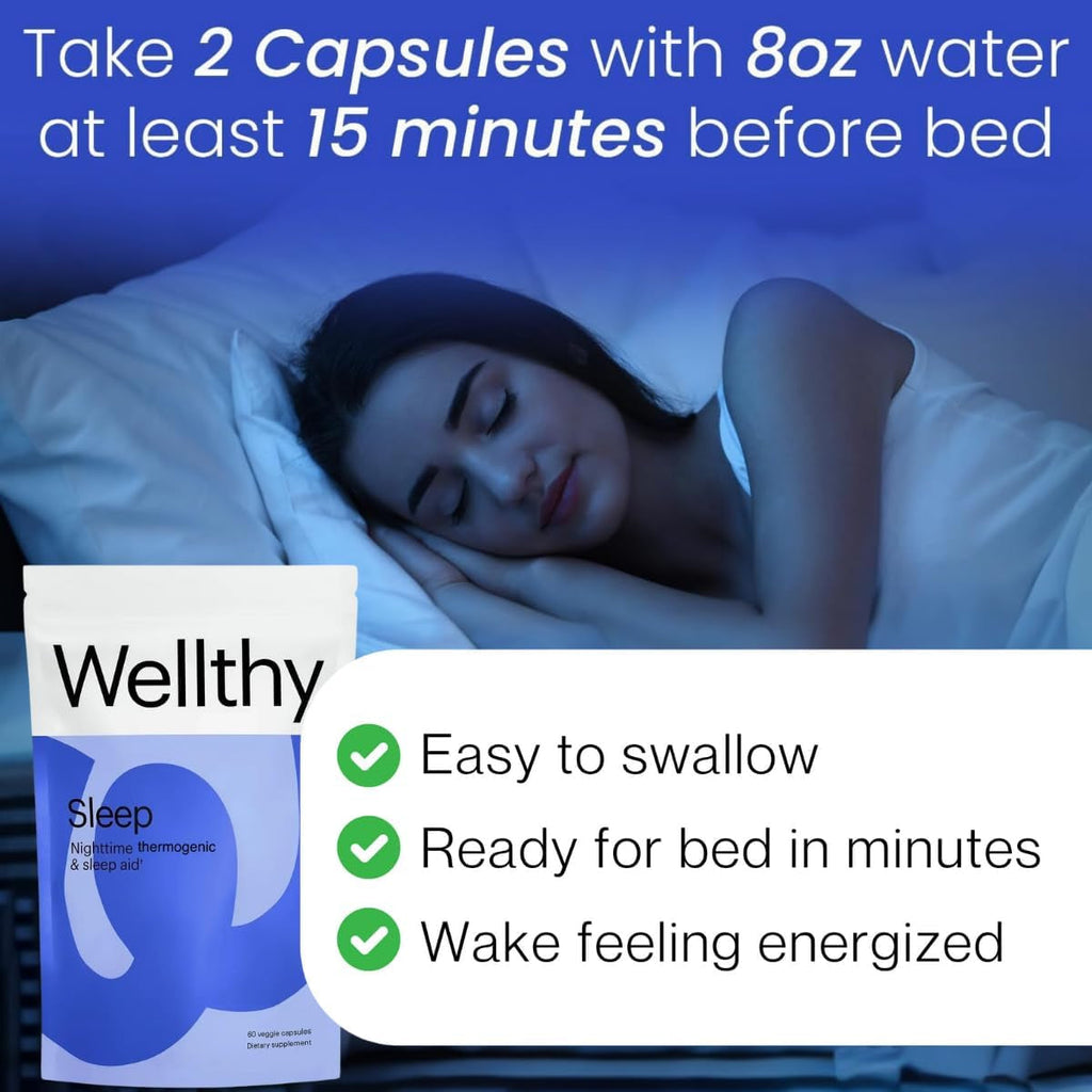 Wellthy Night Time Thermogenic - Vitamin B6, Ashwagandha & Melatonin - Nighttime Thermogenic for Women - Belly Thermogenic - Natural Weight Loss Supplements for Women, 60 Count Capsules