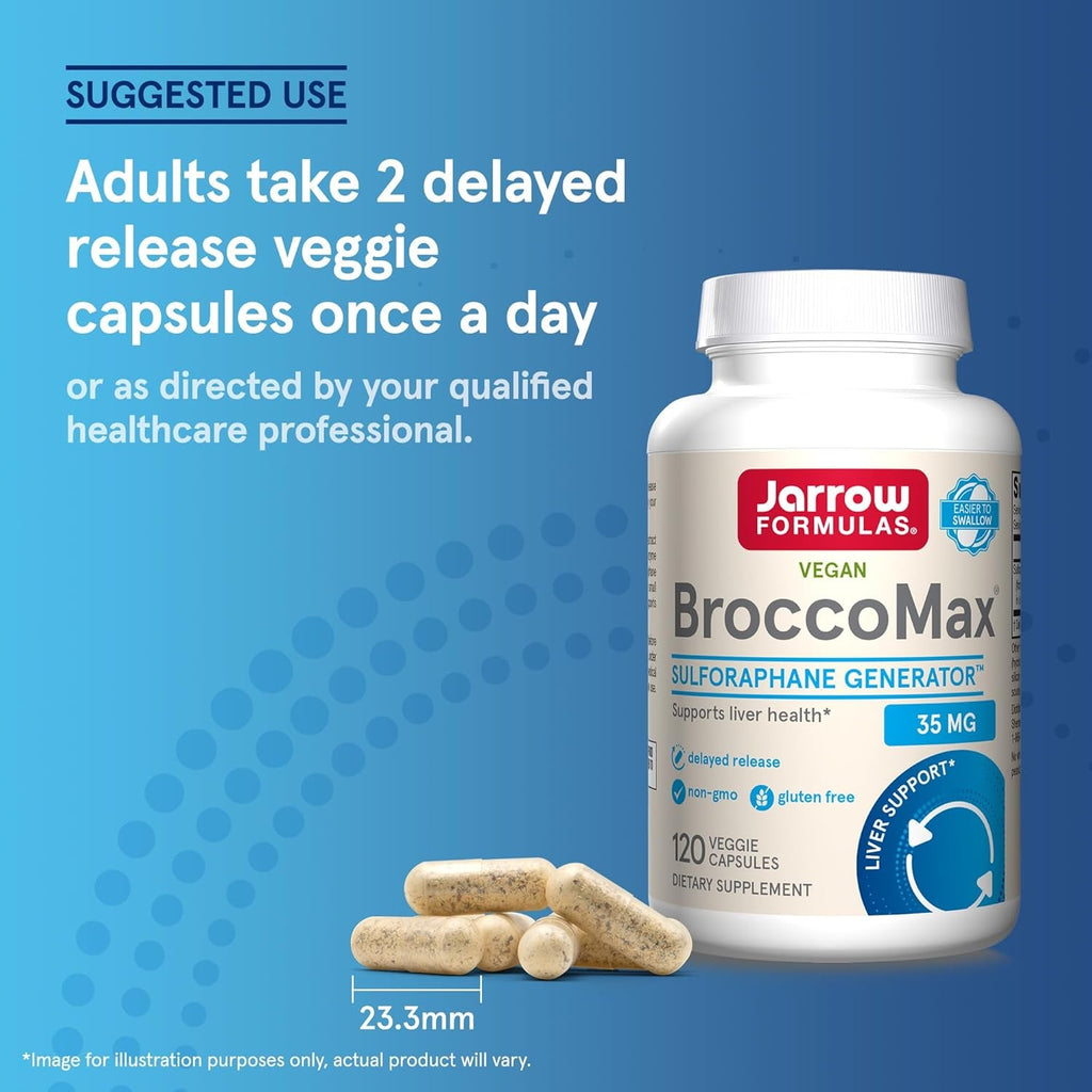 Jarrow Formulas Broccomax Sulforaphane Generator 35 Mg, Sulforaphane Glucosinolate & Myrosinase, Broccoli Seed Supplement for Liverhealth Support, 120 Delayed Release Veggie Capsules, 60 Day Supply