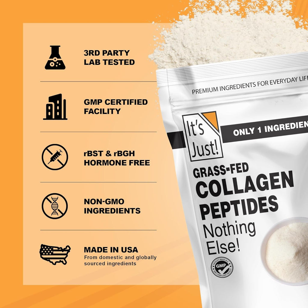 It'S Just! - Collagen Peptides (1.25Lb) Grass-Fed Protein Powder, Unflavored, GLP-1 Friendly, Heavy Metal Tested by 3Rd Party Lab, Type I & III, Hydrolyzed to Dissolve Quickly, 20Oz