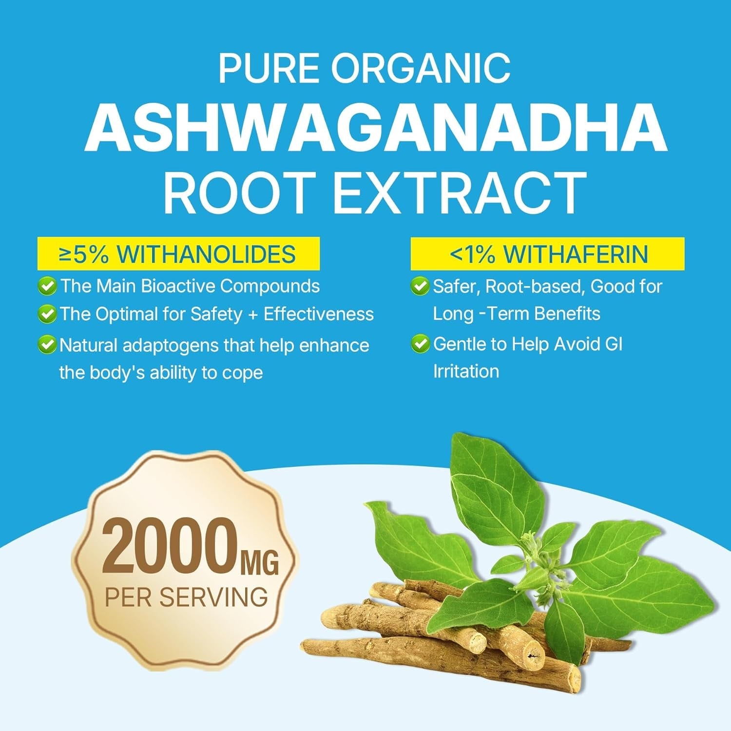 Ashwagandha Gummies, 2000Mg Organic Ashwa Root Extract Supplement for Women & Men - 60 Count - Ashwagandha Blend Gummies Combination Supplements