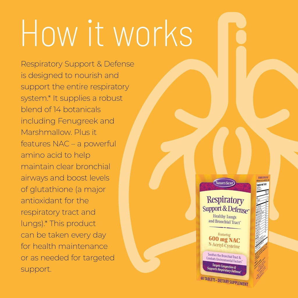 Nature'S Secret Respiratory Support & Defense - 60 Tablets - Promotes Healthy Lungs & Bronchial Tract - with NAC, Fenugreek & Marshmallow - 30 Servings