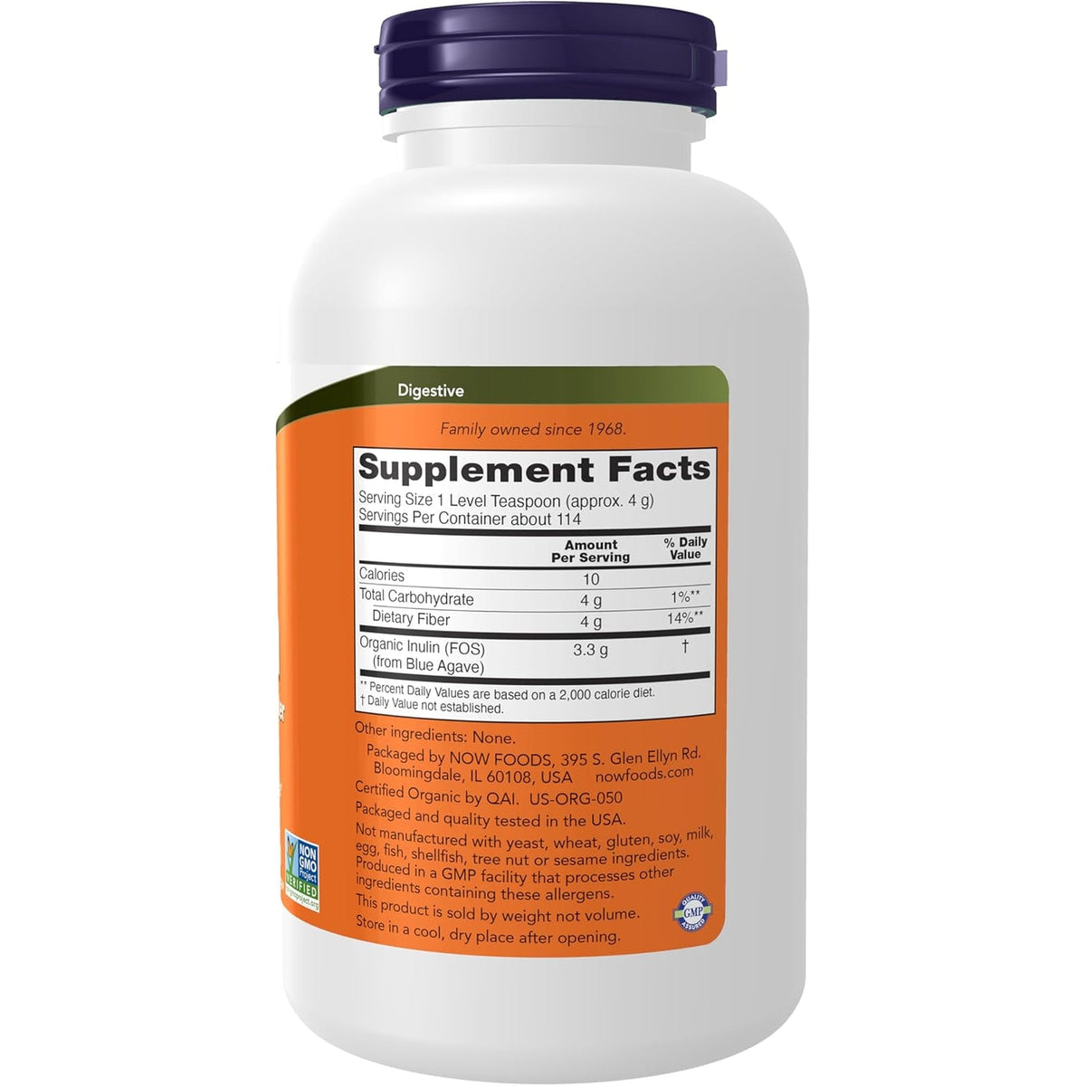 NOW Foods Supplements, Inulin Prebiotic Pure Powder, Certified Organic, Non-Gmo Project Verified, Intestinal Support*, 1-Pound