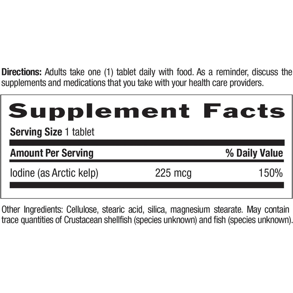 Country Life Arctic-Kelp – Natural Iodine Supplement for Thyroid and Immune Support – Vegan, Gluten-Free, 225 Mcg – Ideal for Thyroid Health, Hypothyroidism, and Adrenal Support, 300 Tablets