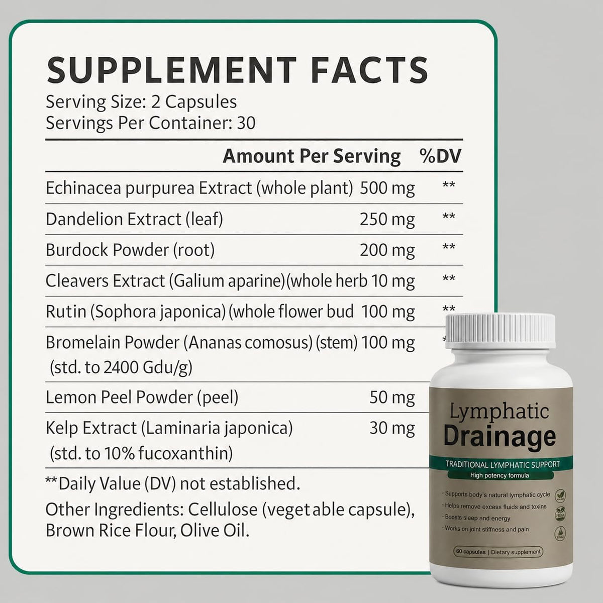 Lymphatic Drainage Capsules - New Maximum Potency Formula with Dandelion Extract, Cleavers Extract, Natural Ingredients, Vegan & Non-Gmo, 60 Capsules (1)
