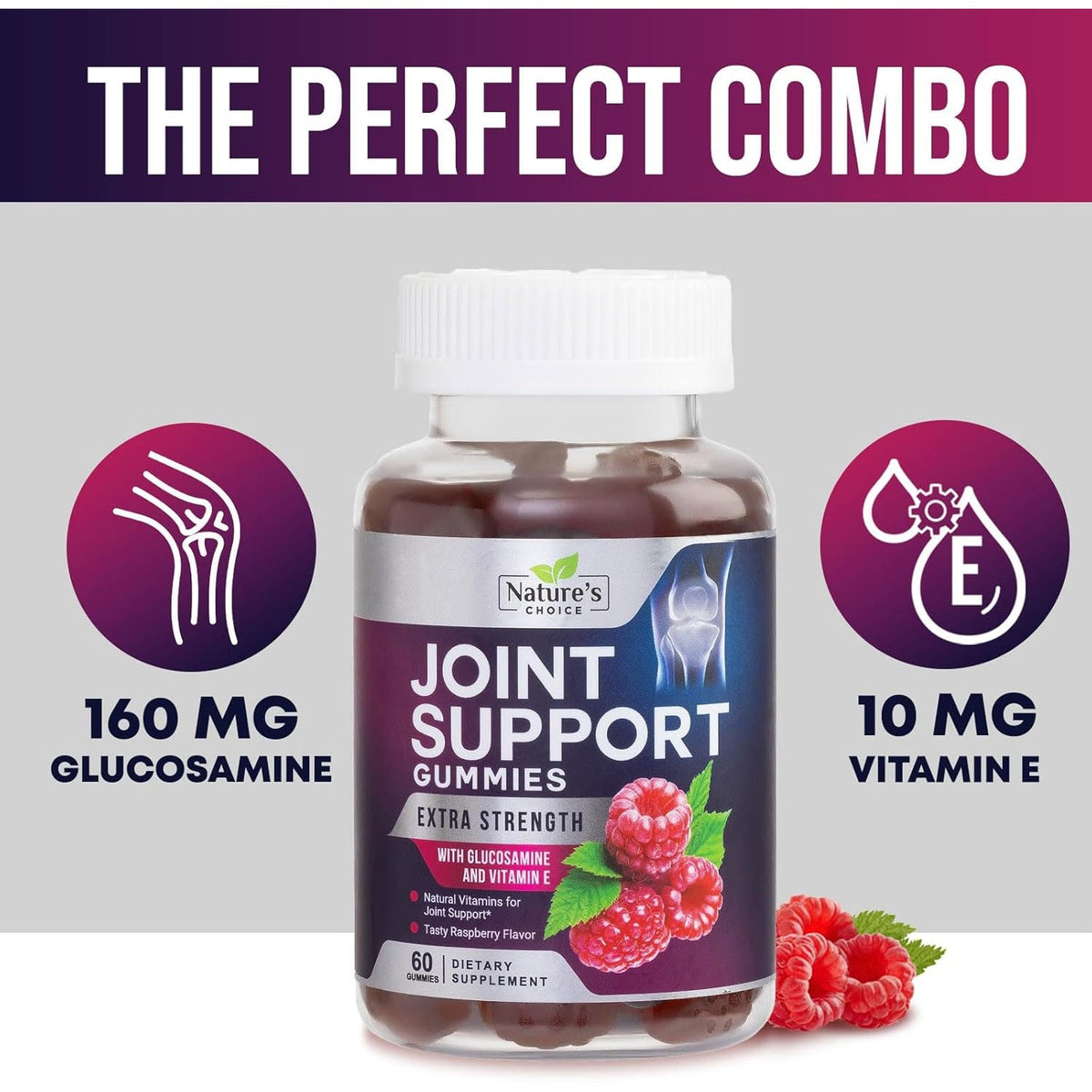 Joint Support Gummies - Extra Strength Glucosamine Gummy Supplement with Vitamin E - Natural Cartilage Joint Health & Flexibility Support, Best Support Glucosamine Chew for Men & Women - 60 Gummies