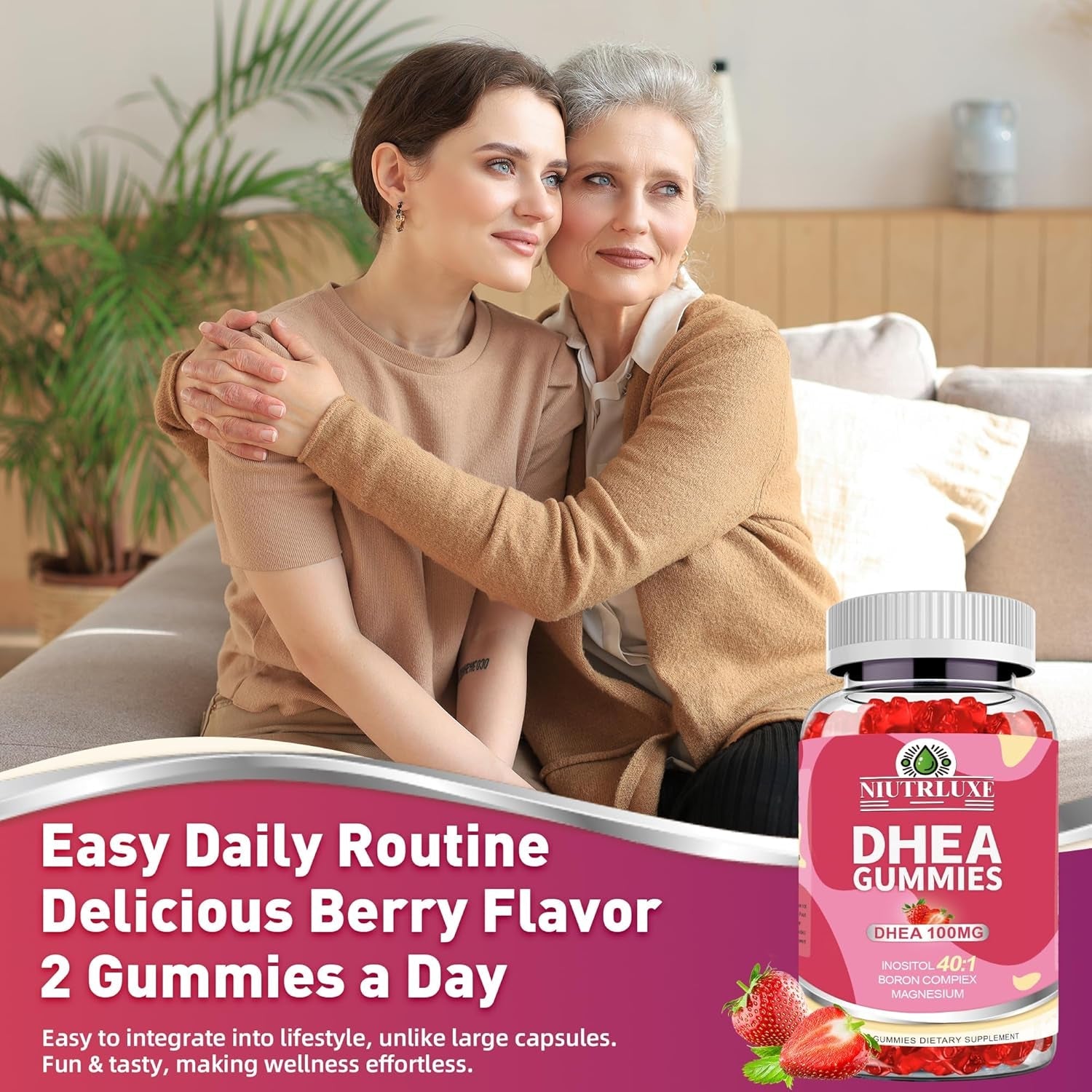 DHEA Gummies, DHEA Supplements for Women, DHEA 100Mg 50Mg Chewable with Boron, Inositol and Magnesium, Pro-Aging, Ovarian Support, Sleep Support, Vegan, 60 Counts