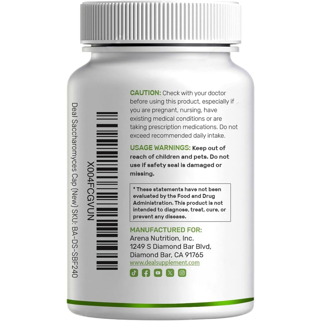 Saccharomyces Boulardii Probiotics + FOS Supplement, 10 Billion CFU, 240 Veggie Capsules – Probiotic & Prebiotic for Women & Men – Gut, Immune & Digestive Health Support – Non-Gmo