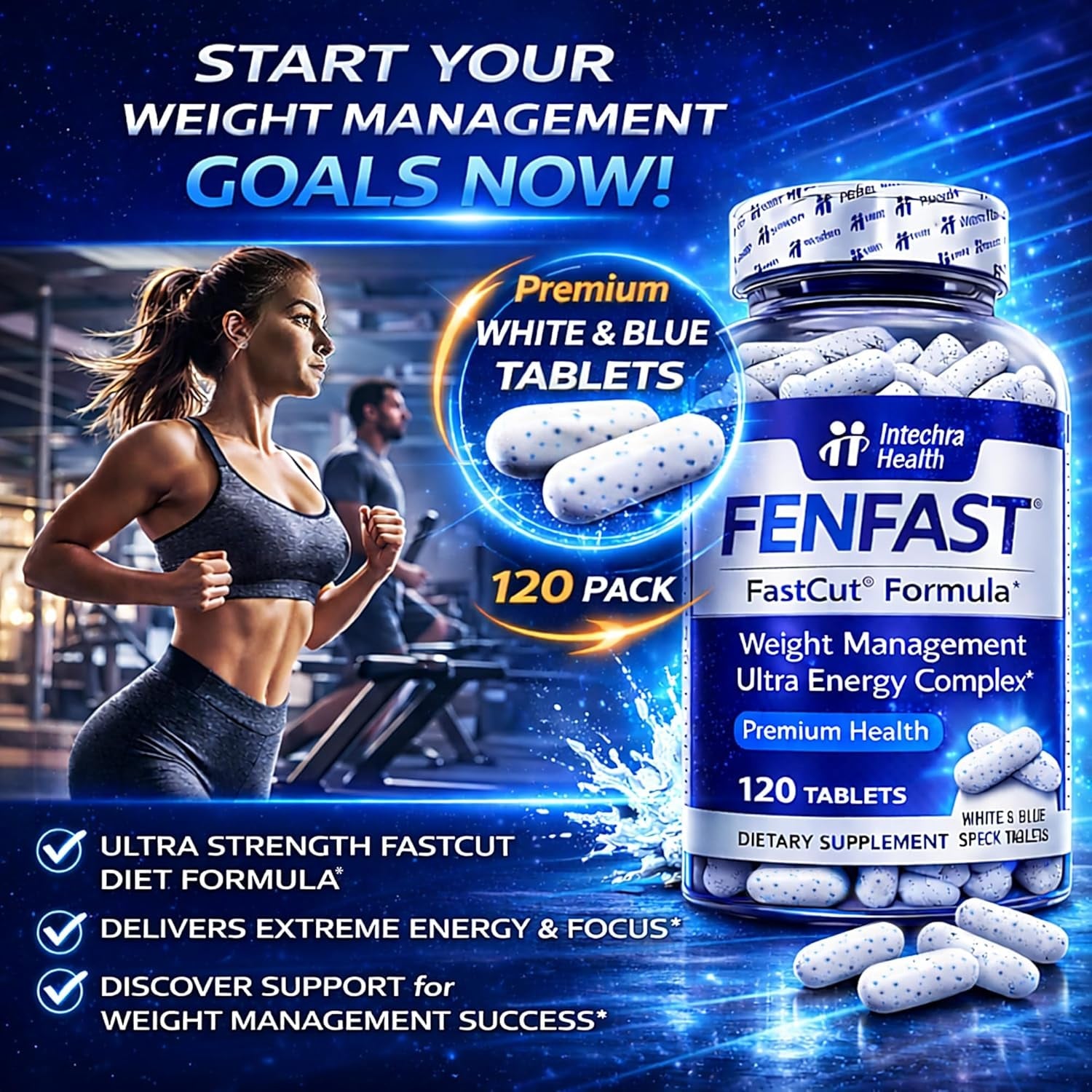 Diet Pills That Work for Weight Management & Appetite Suppressant Support + Powerful Energy - Best Thermogenic Diet Pills for Focus & Metabolism Support – 120 White Blue Tablets