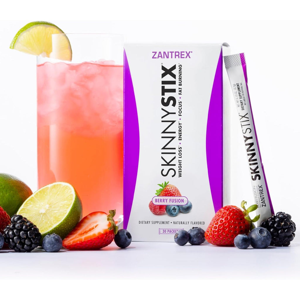Zantrex Skinnystix Energy Powder – Lose Weight, GLP-1, Appetite Suppressant, Boost Mood – 10 Calories – Yerba Mate, Coffee Bean – 30 Stix, Berry