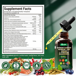 Thyroid Support for Women & Men, 22 in 1 Natural Herbal Formula Support Body Immune & Balance | Kelp Ashwagandha Turmeric Selenium Zinc L-Tyrosine Vitamin B12 | Thyroid Supplement Liquid Drops, 120 ML