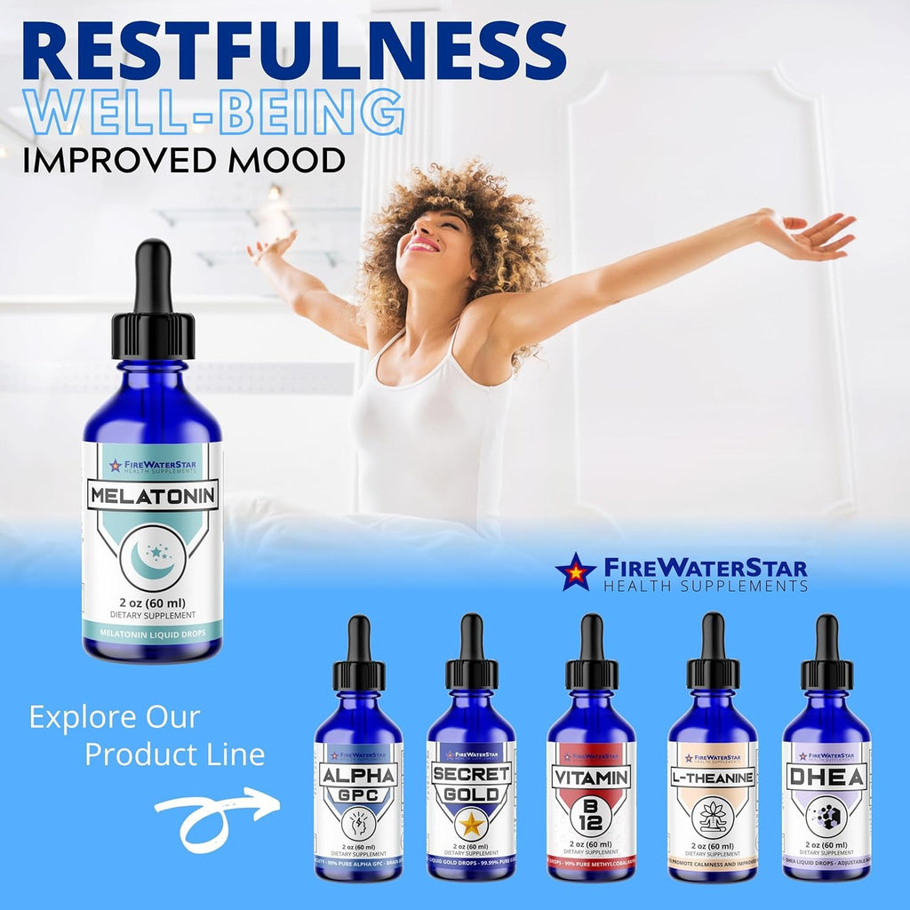 FWS Liquid Melatonin Drops for Adults and Kids - 99% Pure Bioactive Melatonin - Organic, Non-Gmo, Vegan - Minimal Ingredients - Easy Adjustable Dosing - Helps to Promote Restful Sleep - 2Oz