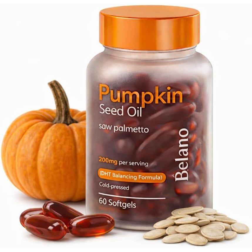BELANO Pumpkin Seed Oil with Saw Palmetto Capsules, Pumpkin Seed Oil for Hair Growth, Improve Hair Loss, Cold Pressed, Promote Hair Growth, Maintain Body Balance, 60 Softgels