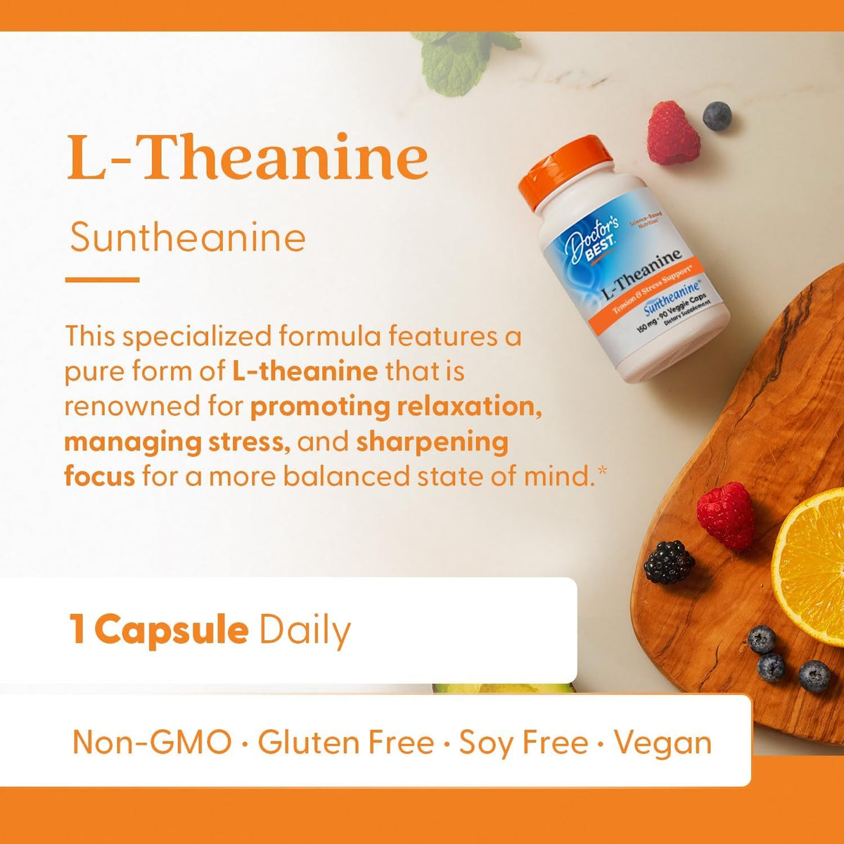 Doctor'S Best L-Theanine Contains Suntheanine, Helps Reduce Stress & Sleep, Non-Gmo, Gluten Free, Vegan, 150 Mg (DRB-00197), 90 Count