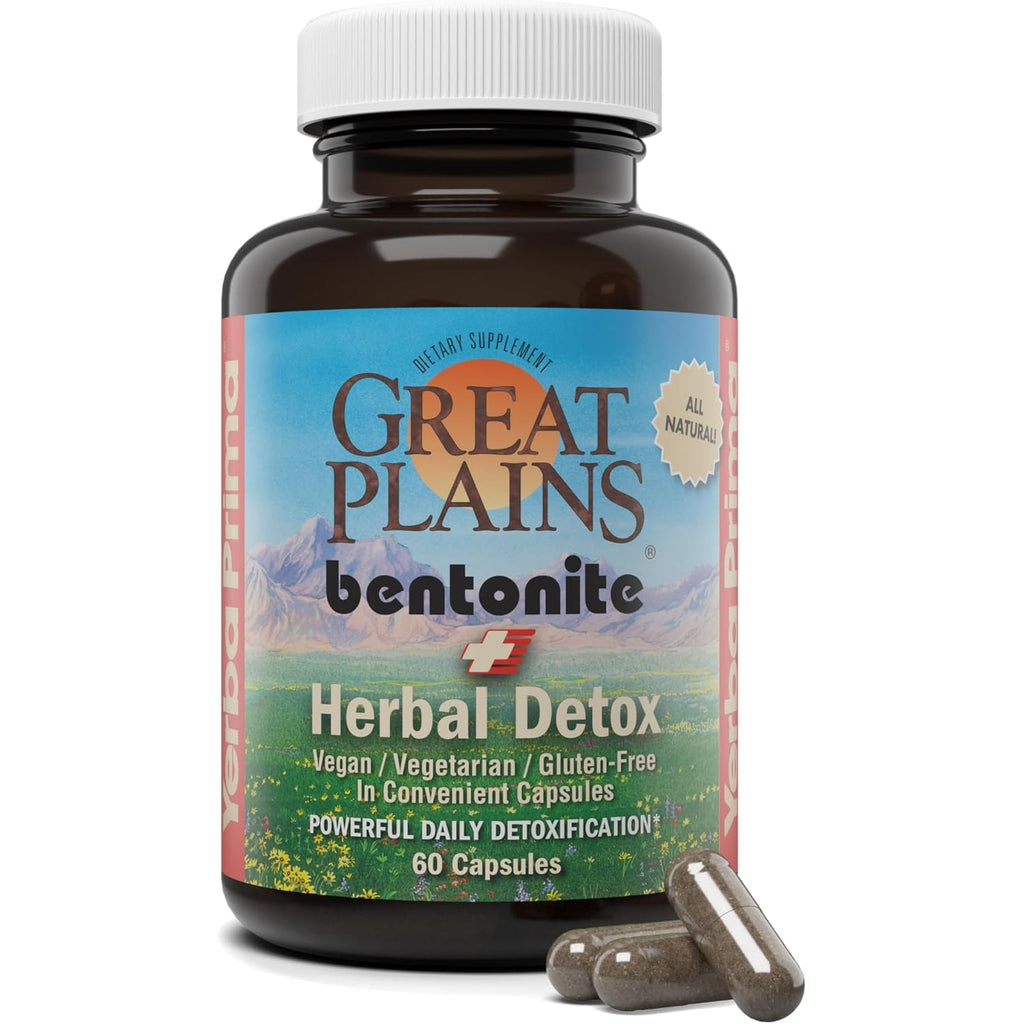 Yerba Prima Bentonite Clay plus Herbal Detox - 60 Veggie Capsules - Natural Cleansing Supplement