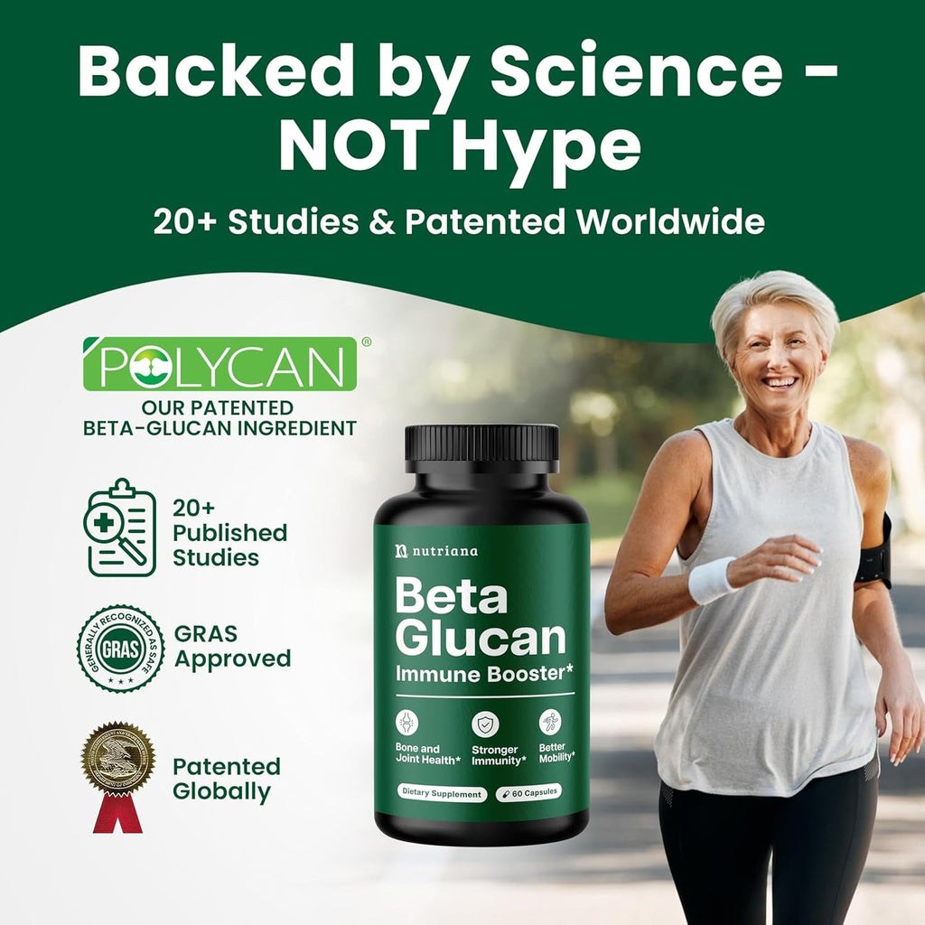 Nutriana Beta Glucan Supplements 1000Mg – 1,3/1,6D Beta Glucan Capsules for Immune Support – Natural Beta Glucans Fiber Supplement – 60 Veggie Capsules (60 Count, Unflavored)