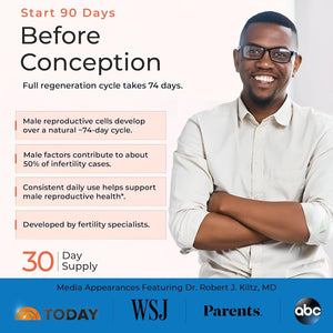 Male Preconception+ Fertility Supplements for Men - Reproductive Cell & Fertility Support - Conception for Him - Coq10, Ashwagandha, Shilajit, DAA, Zinc, Selenium - 30 Day Supply