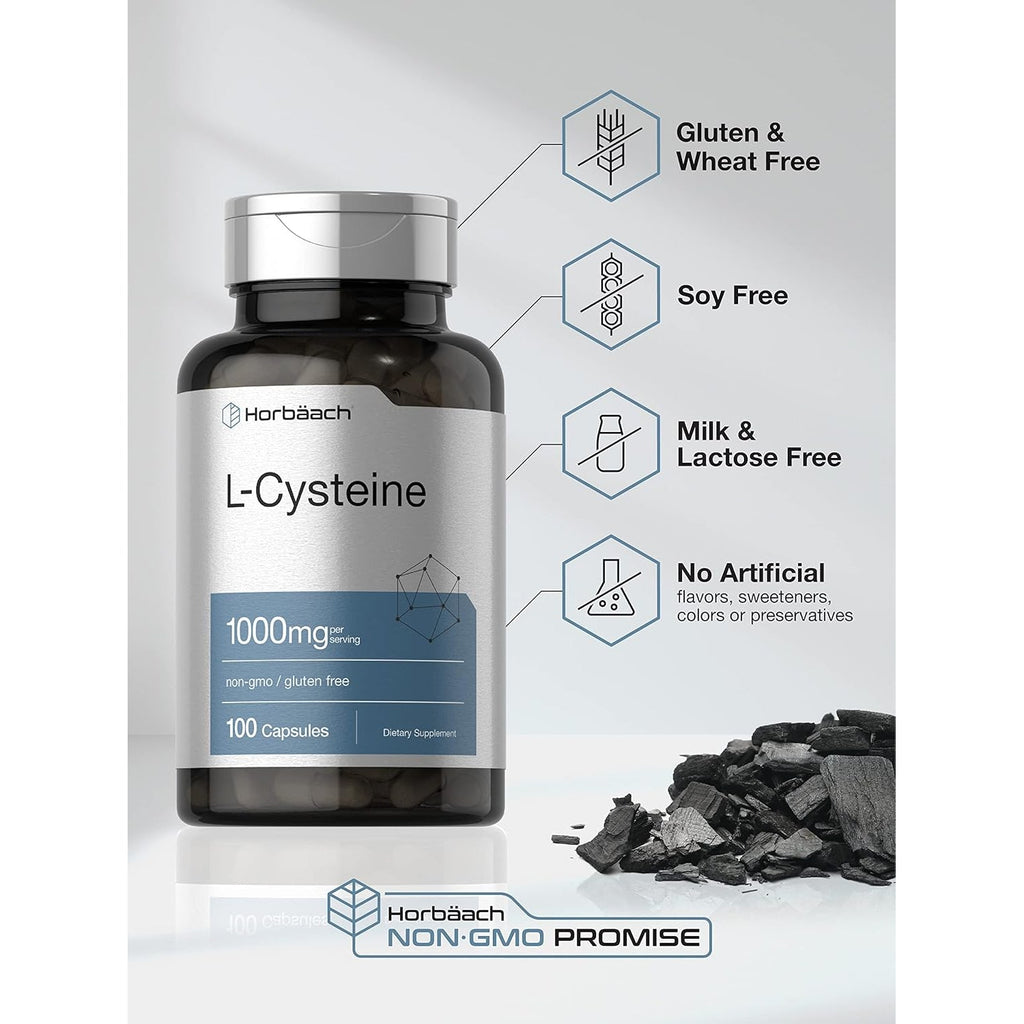 Horbäach L-Cysteine 1000Mg | 100 Powder Capsules | Non-Gmo, Gluten Free Supplement