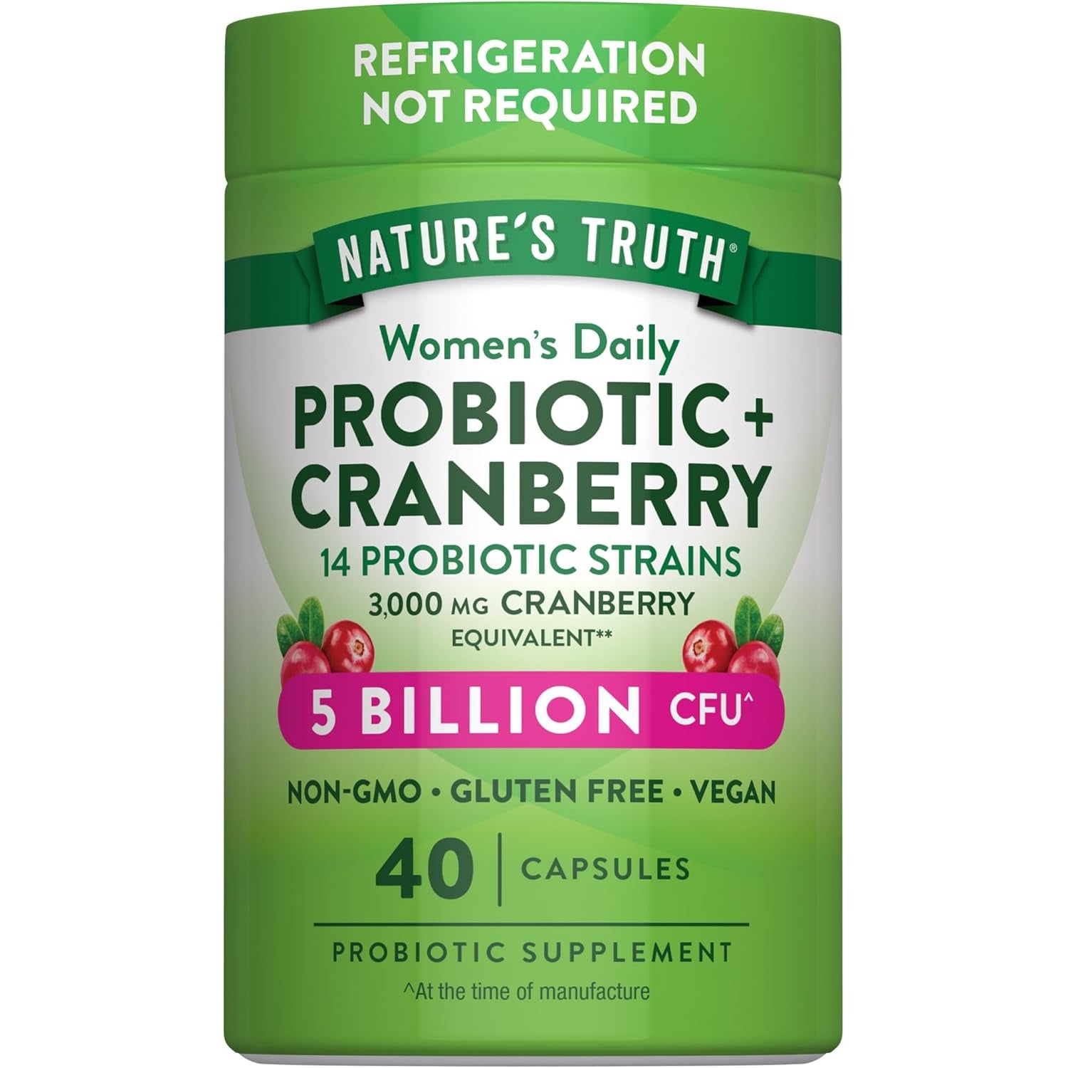 Nature'S Truth Probiotics for Women | 5 Billion Cfus Daily | 40 Vegan Capsules | with Cranberry | Non-Gmo & Gluten Free | No Refrigeration Needed