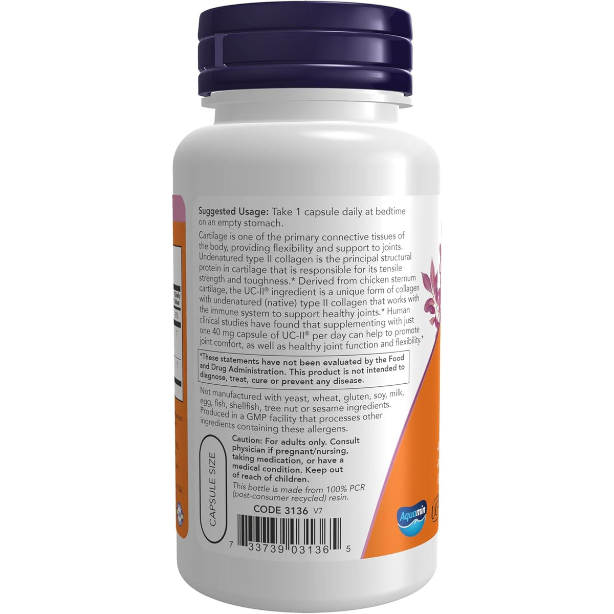 NOW Foods Supplements, UC-II Type II Collagen with Undenatured Type II Collagen, 120 Veg Capsules