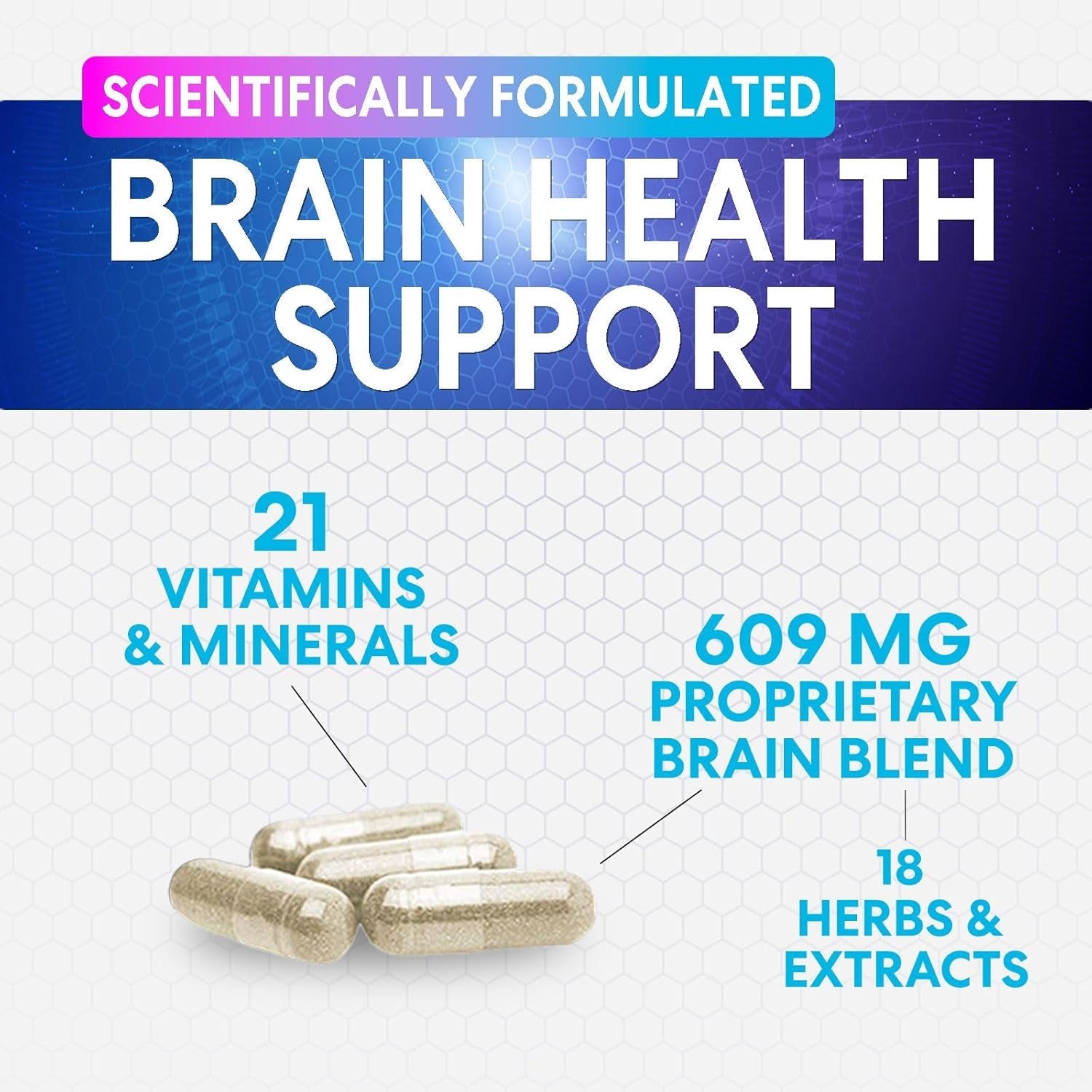 Brain Memory Supplement Pills - 3X Strength Nootropics for Concentration, Clarity & Focus Support - Brain Health Cognitive Vitamins with Bacopa, Phosphatidylserine & DMAE, Brain Booster, 120 Capsules